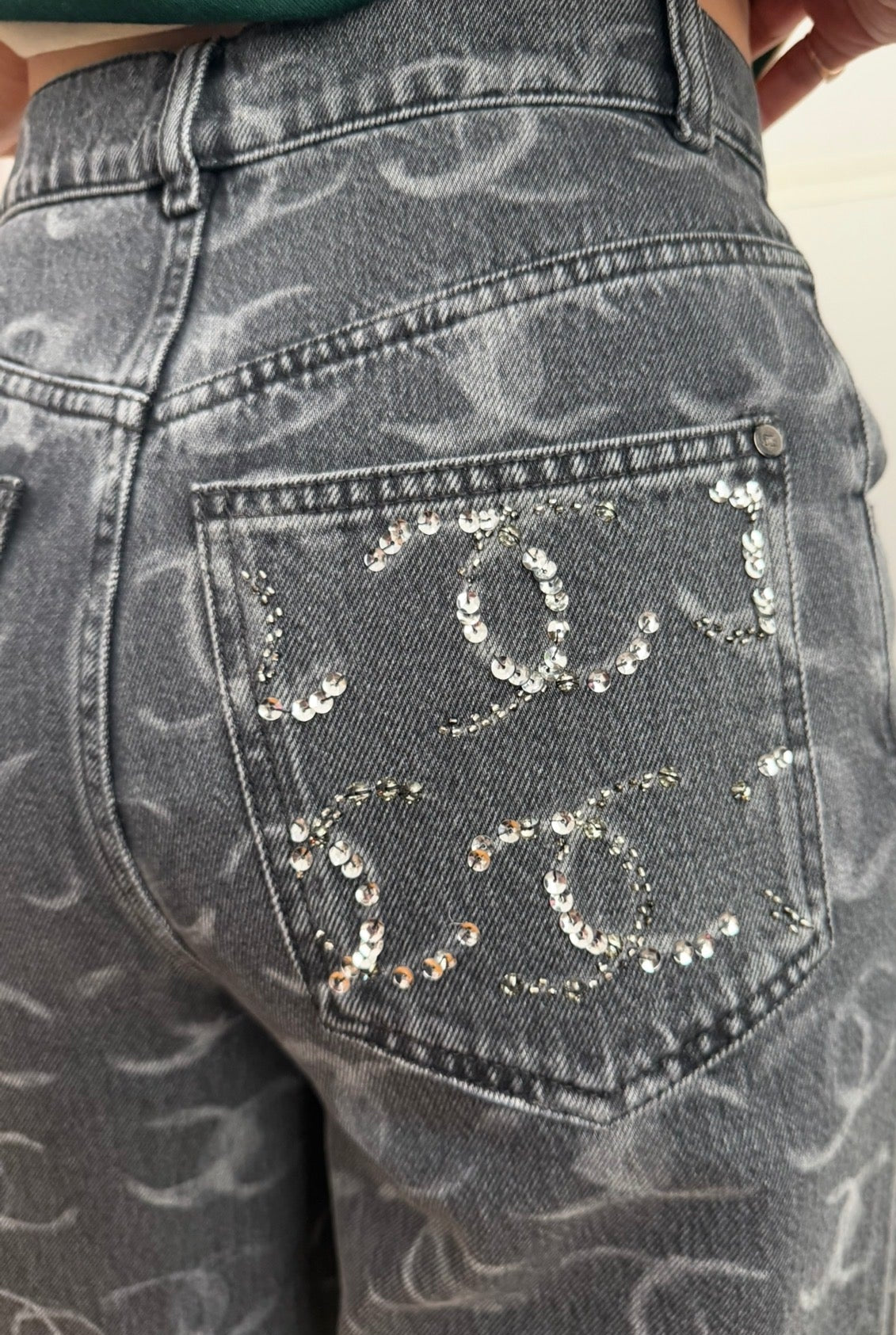 Chanel Black Denim Wide Leg Jeans with CC Logos