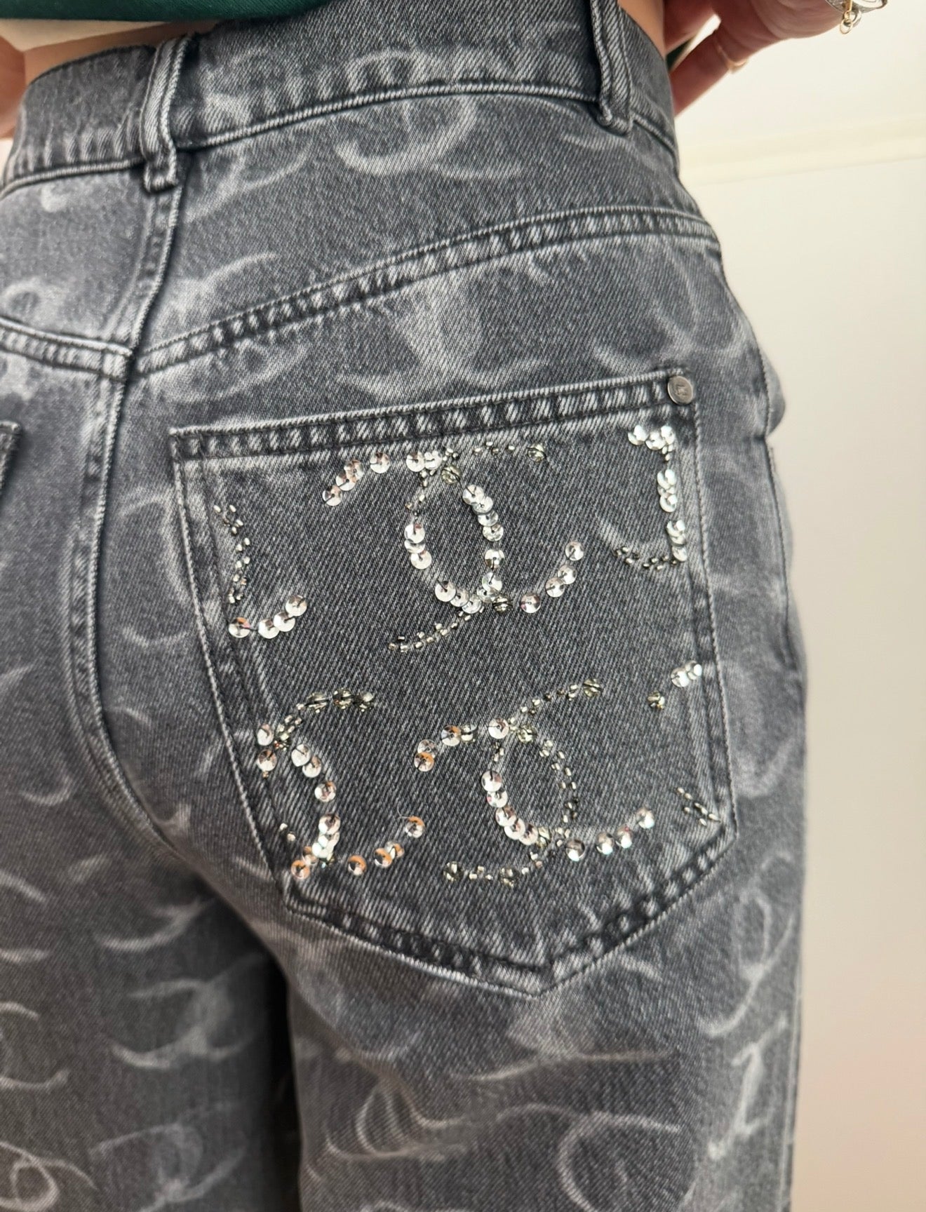 Chanel Black Denim Wide Leg Jeans with CC Logos