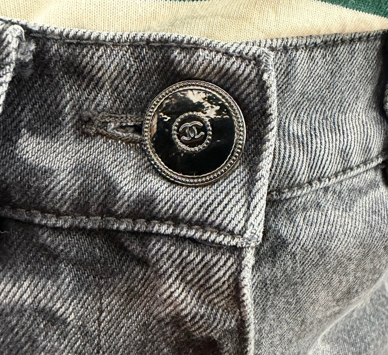 Chanel Black Denim Wide Leg Jeans with CC Logos