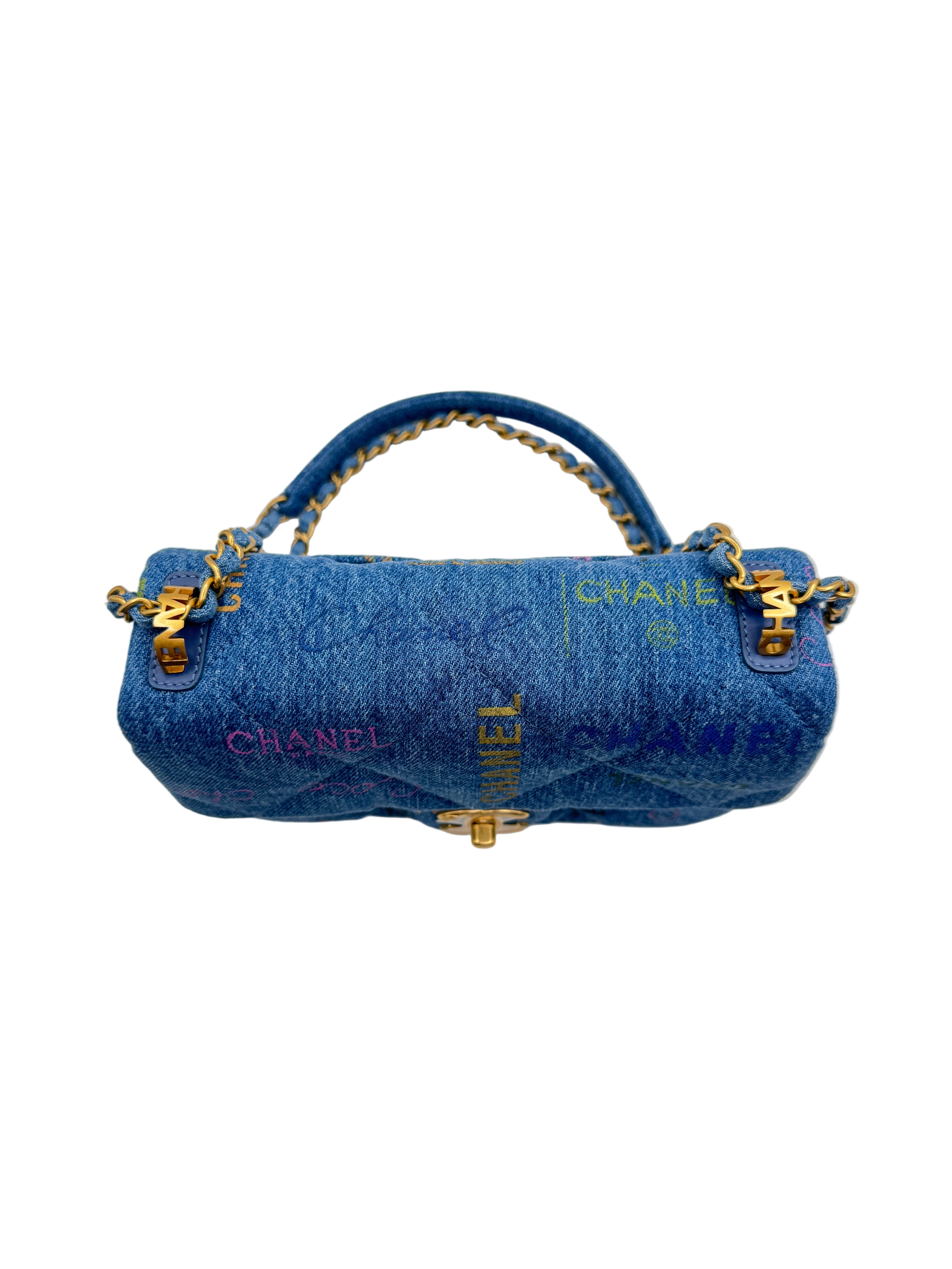 Chanel Blue Denim Mini Flap Bag With Multicolor Logos