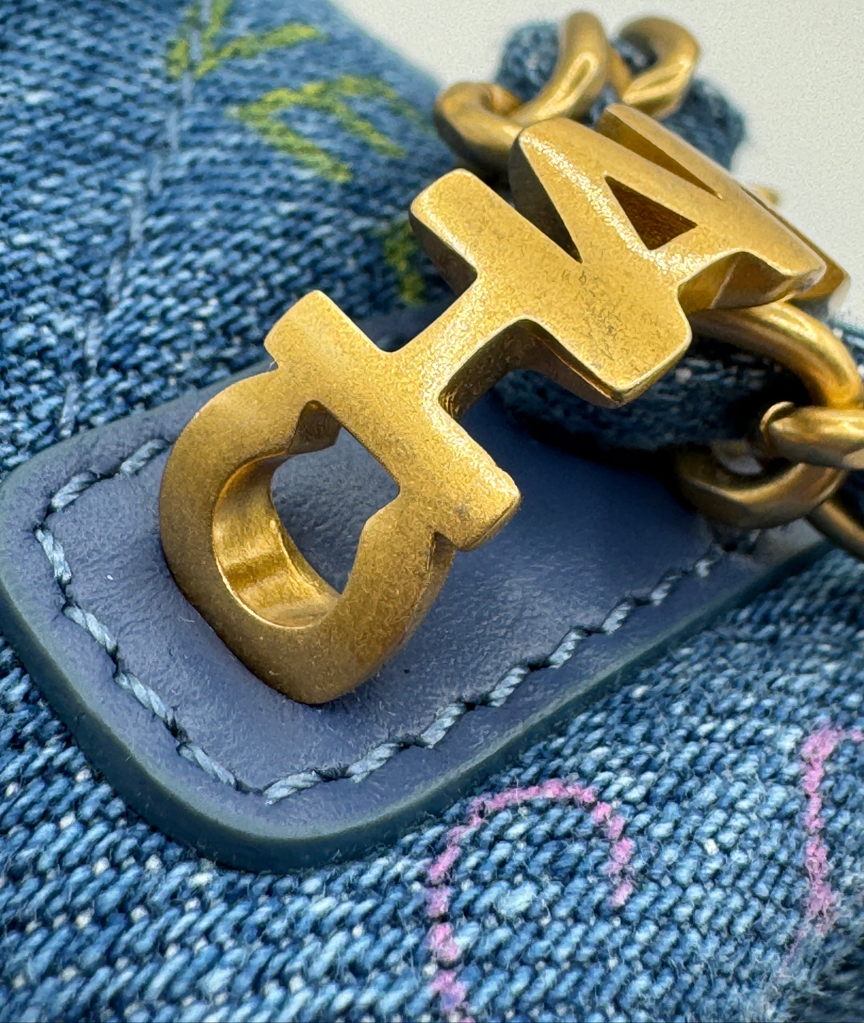 Chanel Blue Denim Mini Flap Bag With Multicolor Logos