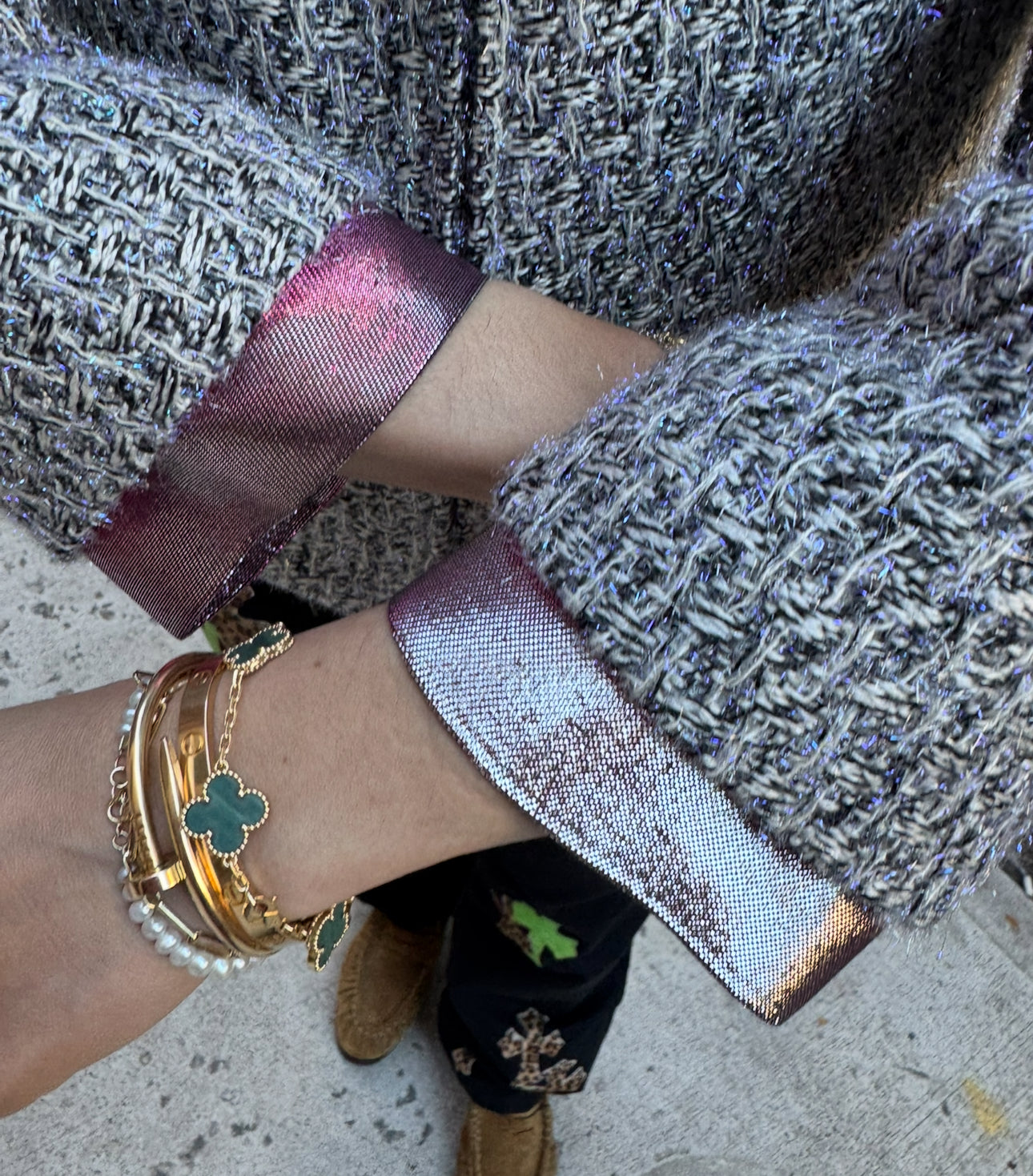 CHANEL Fantasy Tweed Jacket Gray and Metallic Blue