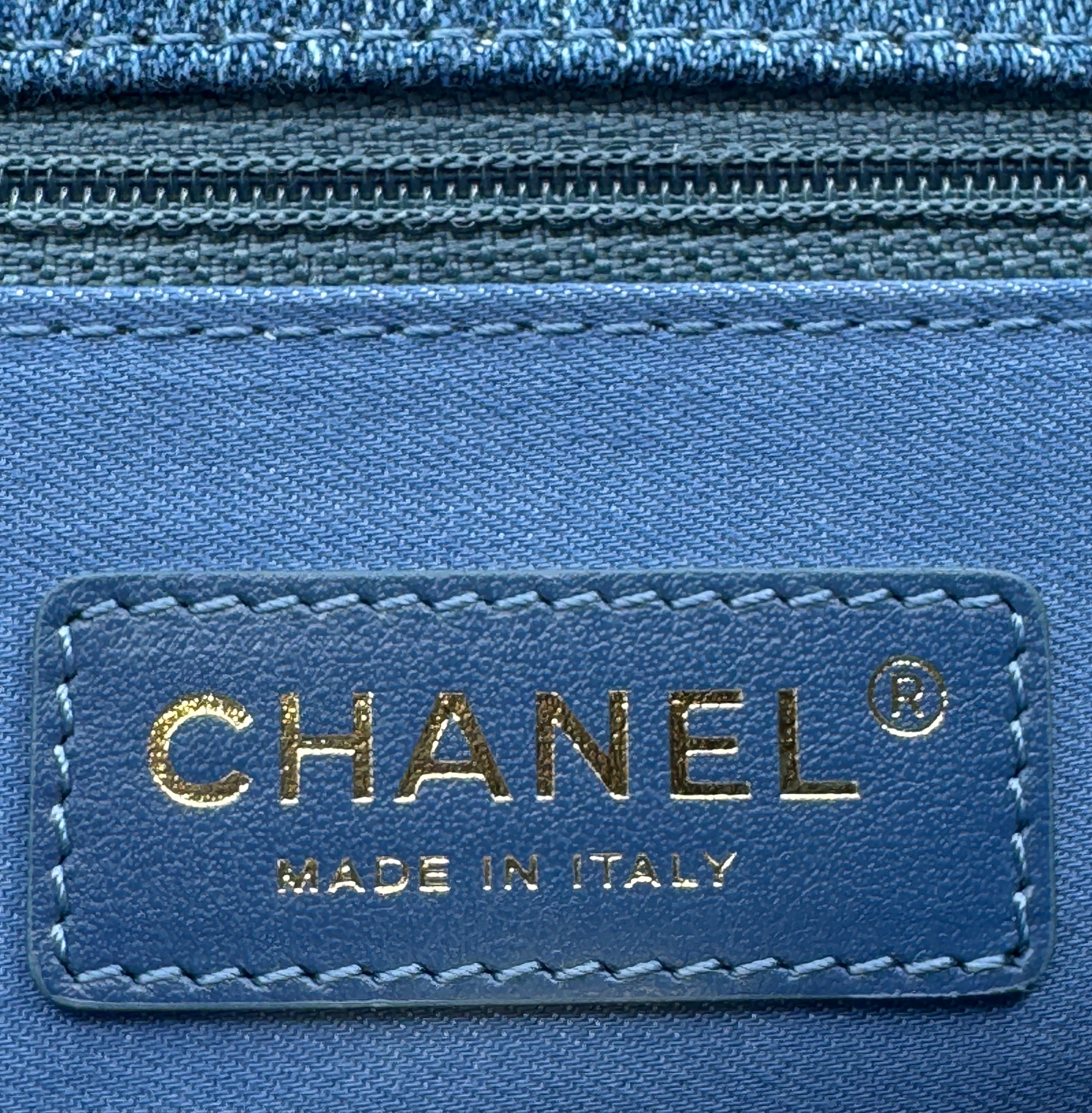 Chanel Blue Denim Mini Flap Bag With Multicolor Logos