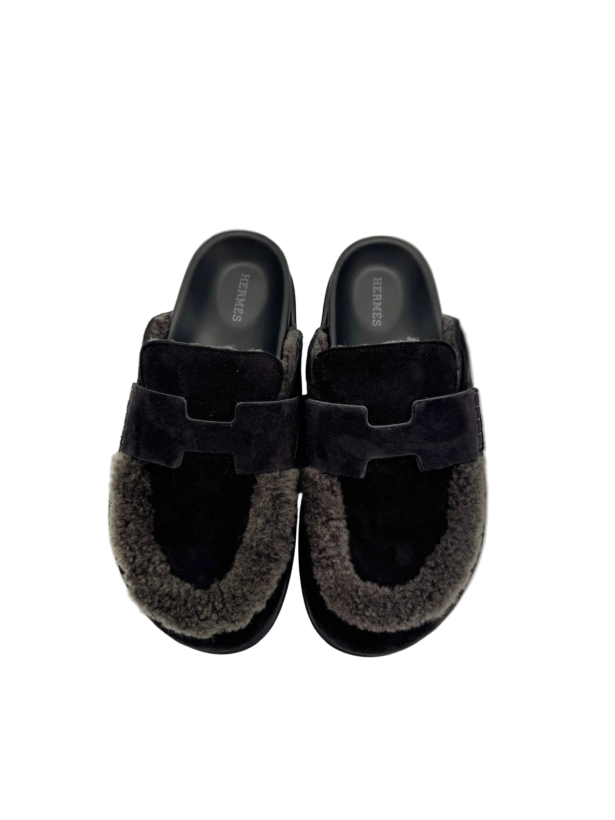 Hermès Black Shearling Go Mules