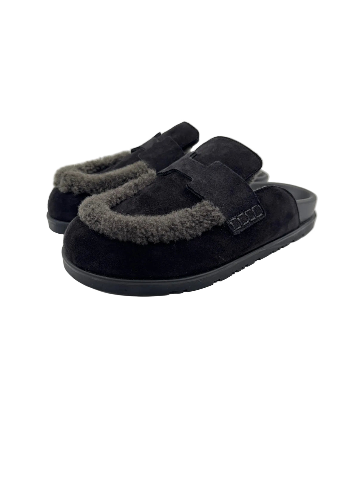 Hermès Black Shearling Go Mules
