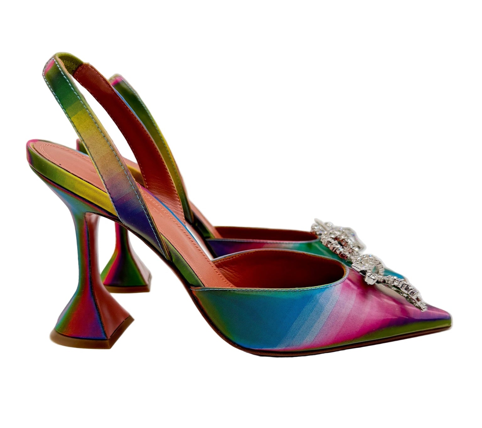 Amina Muaddi Rosie Multicolor Rainbow Slingback Heels 