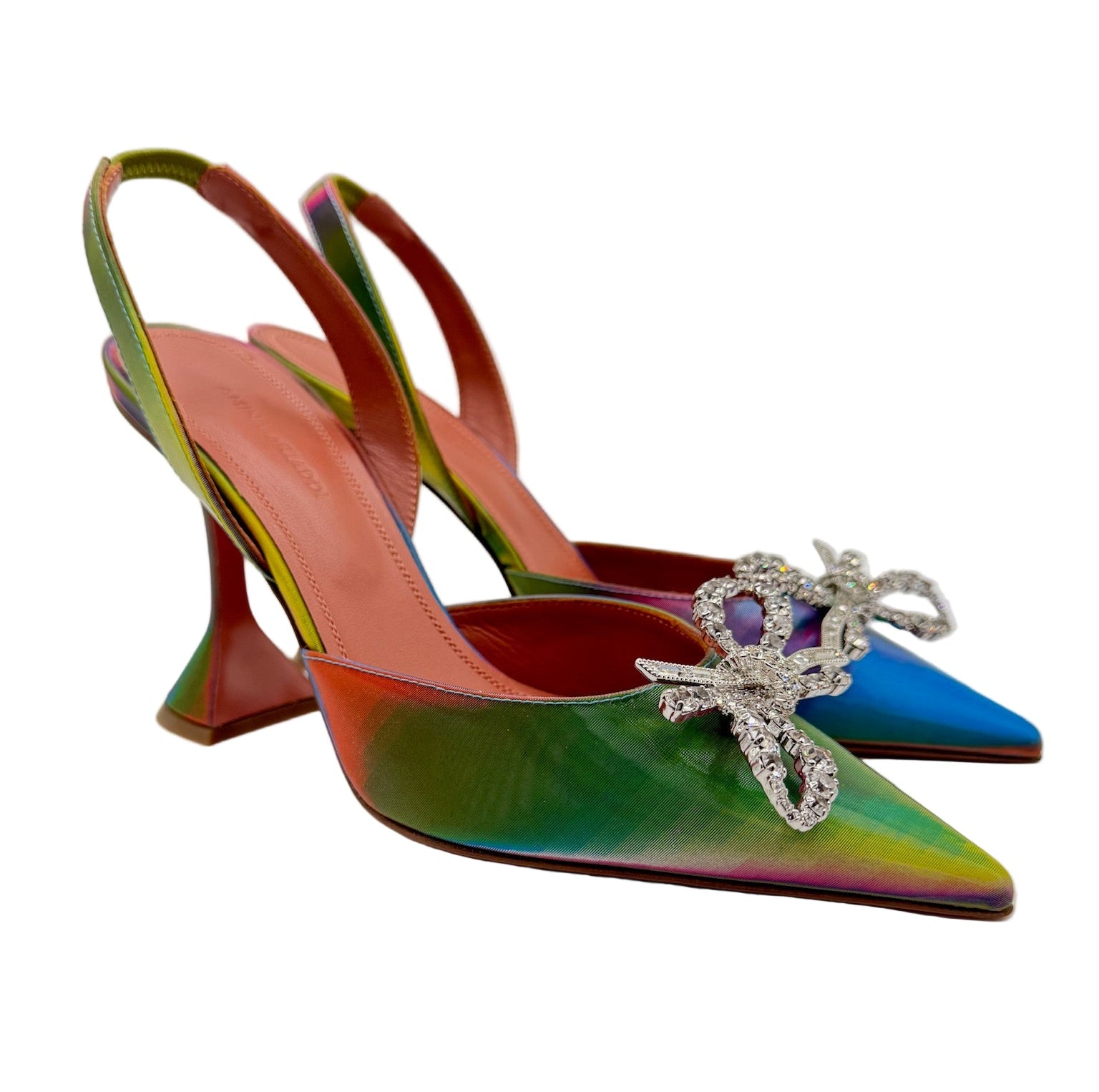 Amina Muaddi Rosie Multicolor Rainbow Slingback Heels 