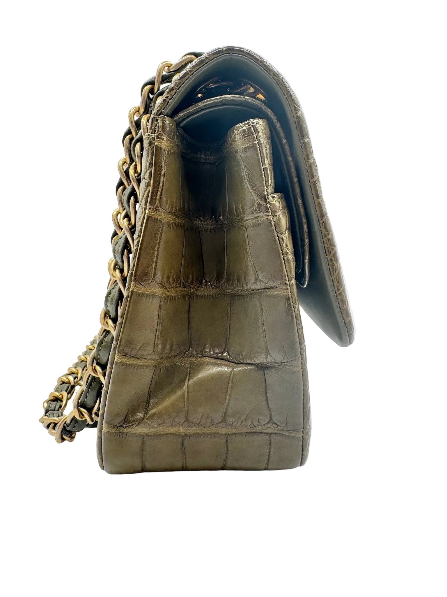 Chanel Matte Khaki Green Alligator Classic Double Flapbag