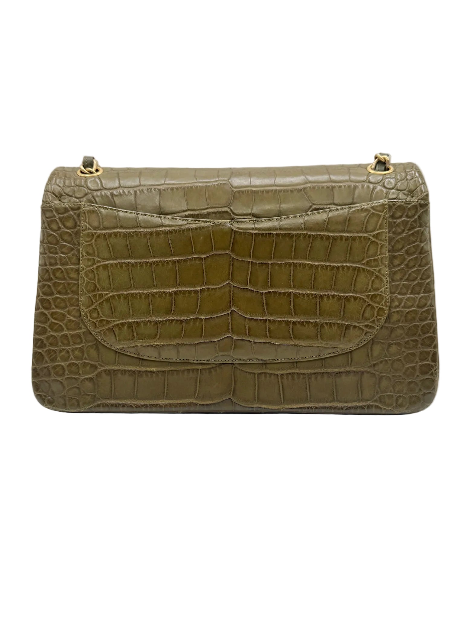 Chanel Matte Khaki Green Alligator Classic Double Flapbag