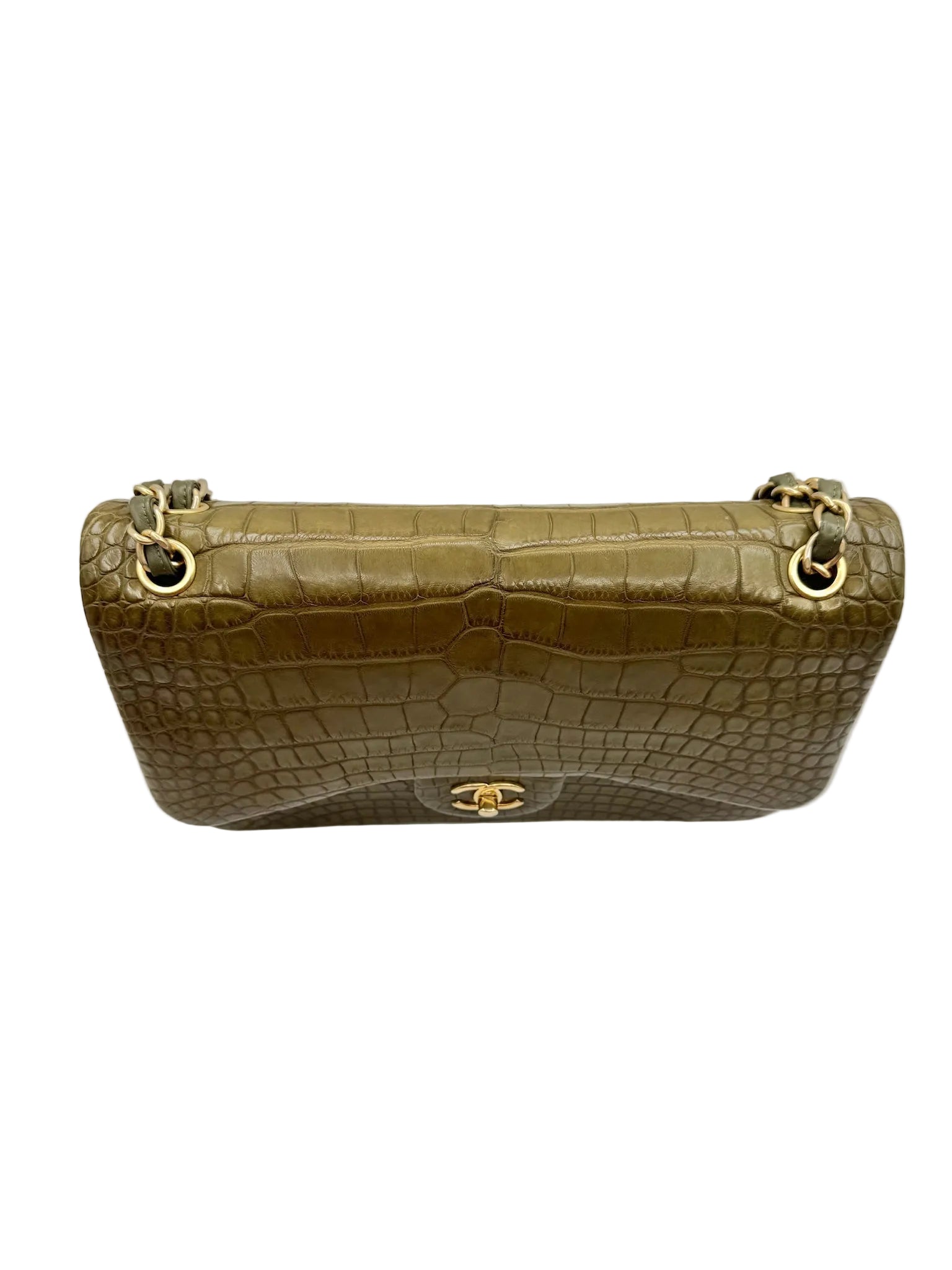 Chanel Matte Khaki Green Alligator Classic Double Flapbag