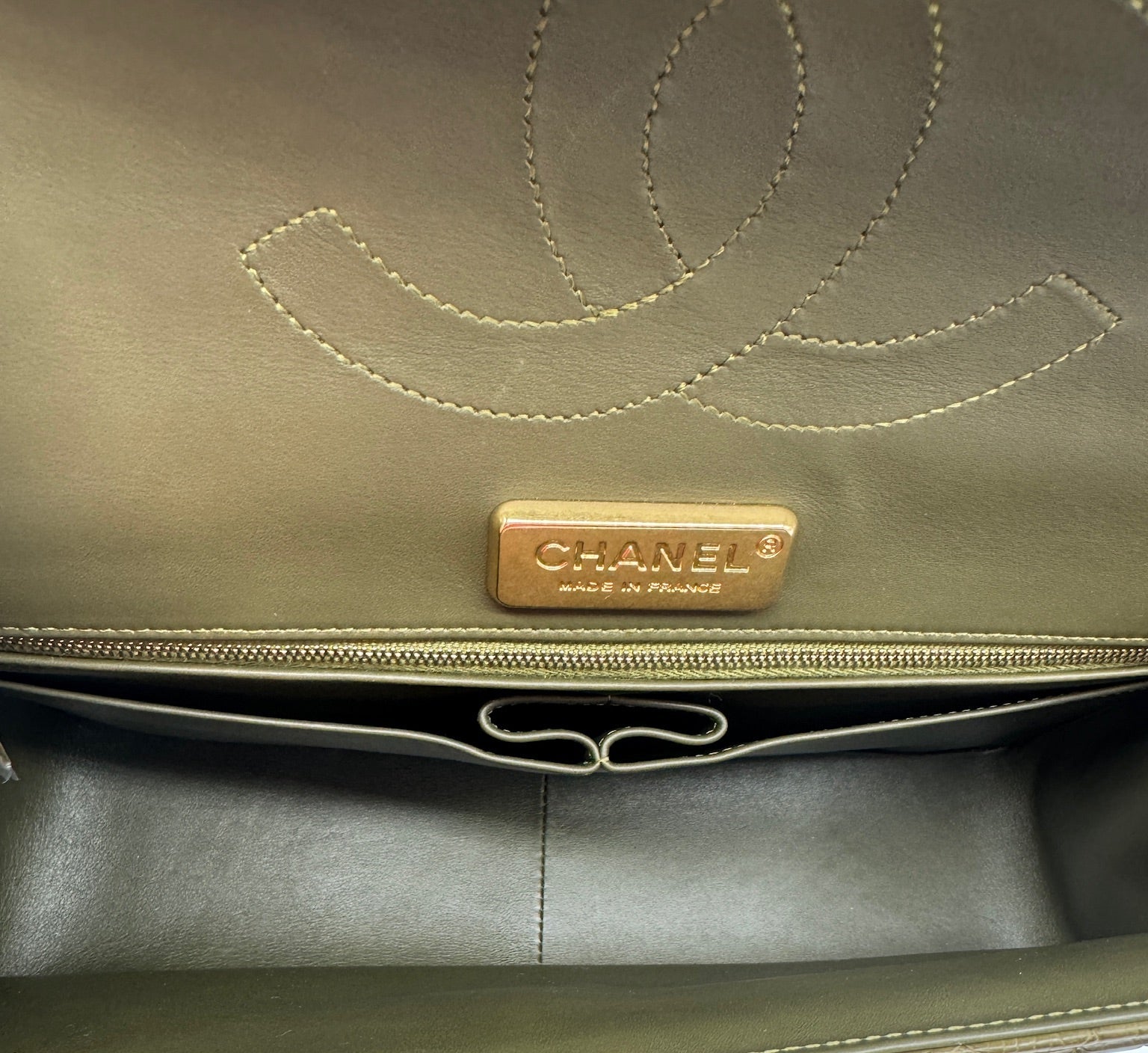 Chanel Matte Khaki Green Alligator Classic Double Flapbag