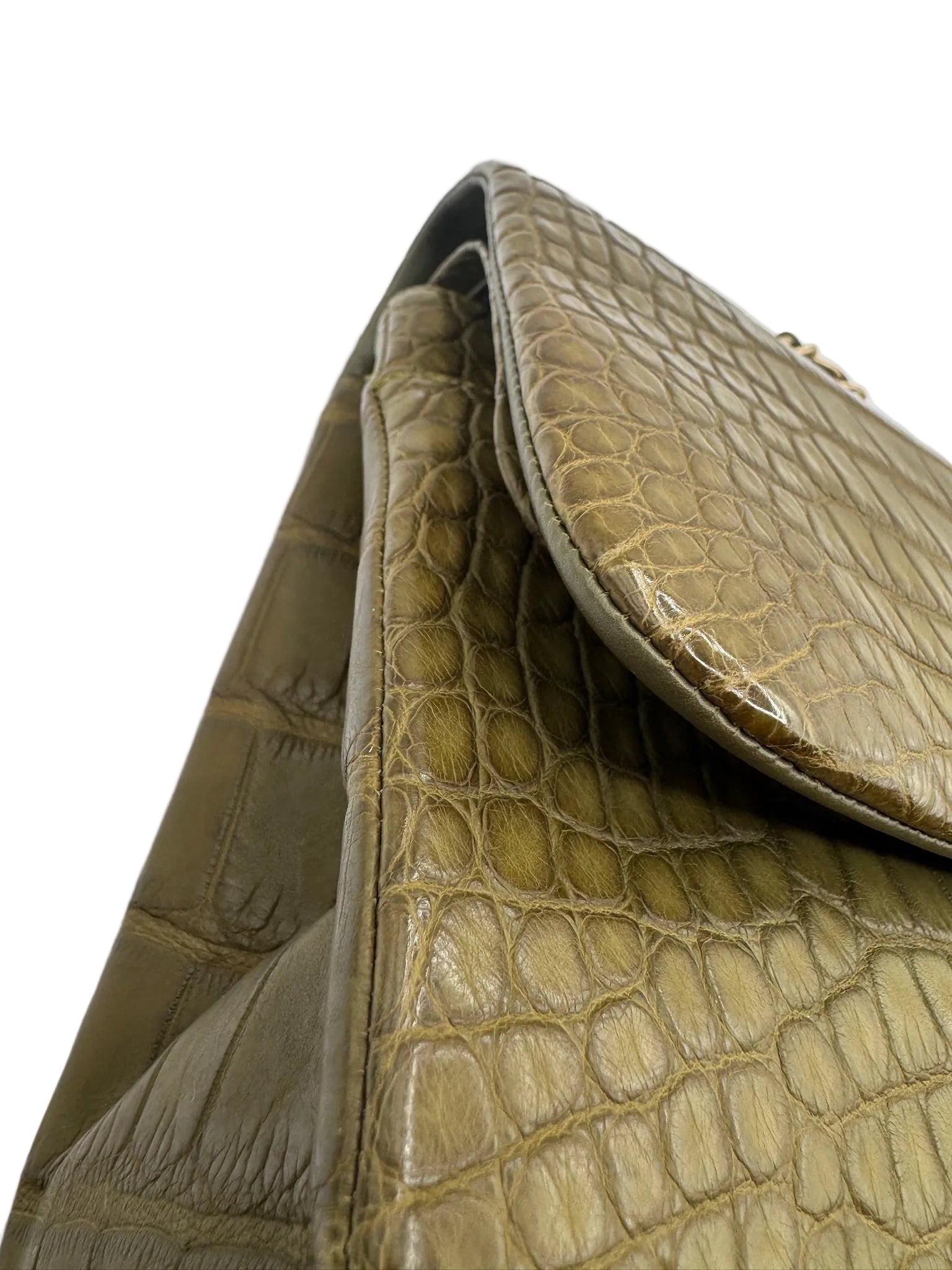Chanel Matte Khaki Green Alligator Classic Double Flapbag