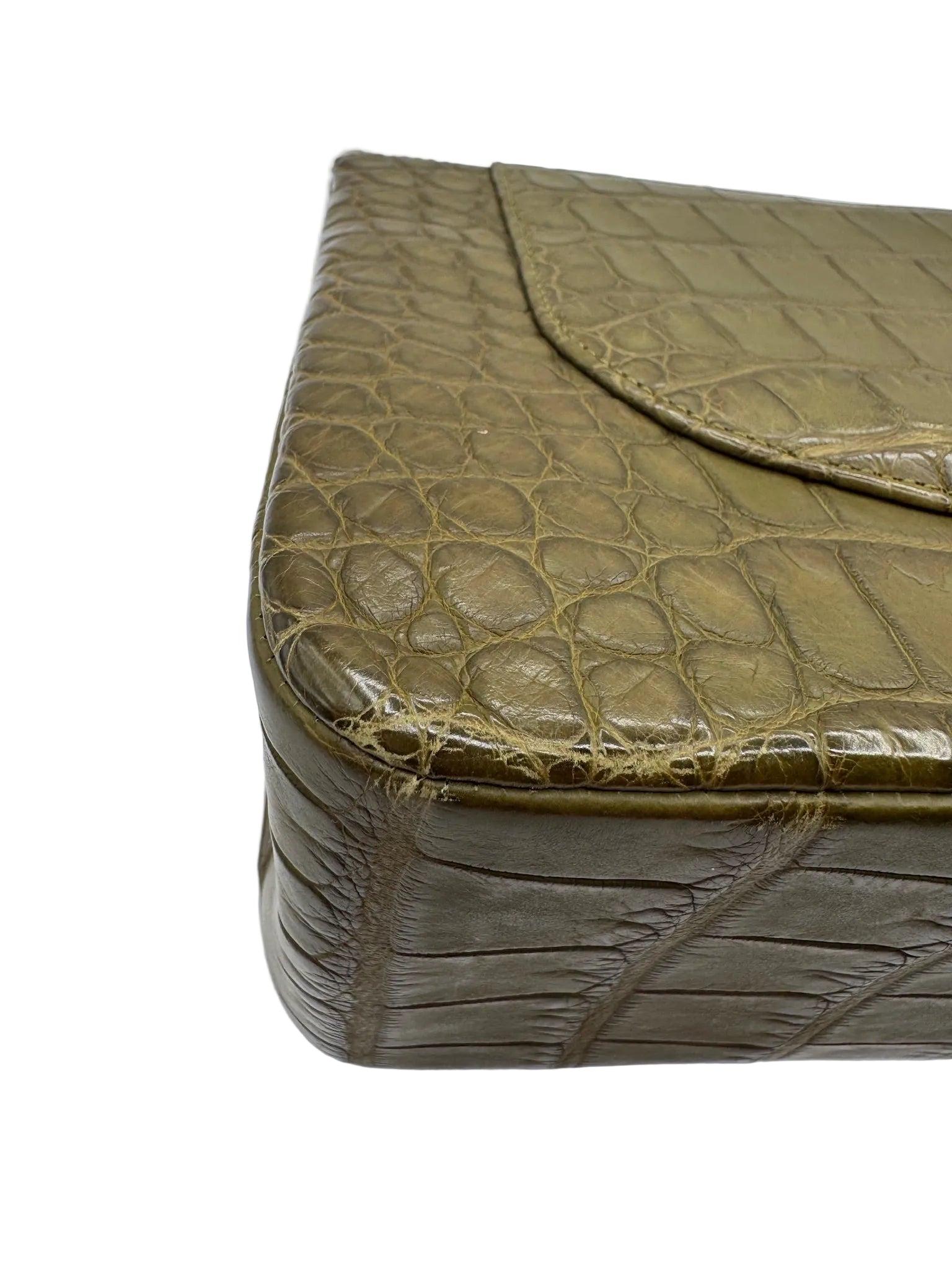 Chanel Matte Khaki Green Alligator Classic Double Flapbag