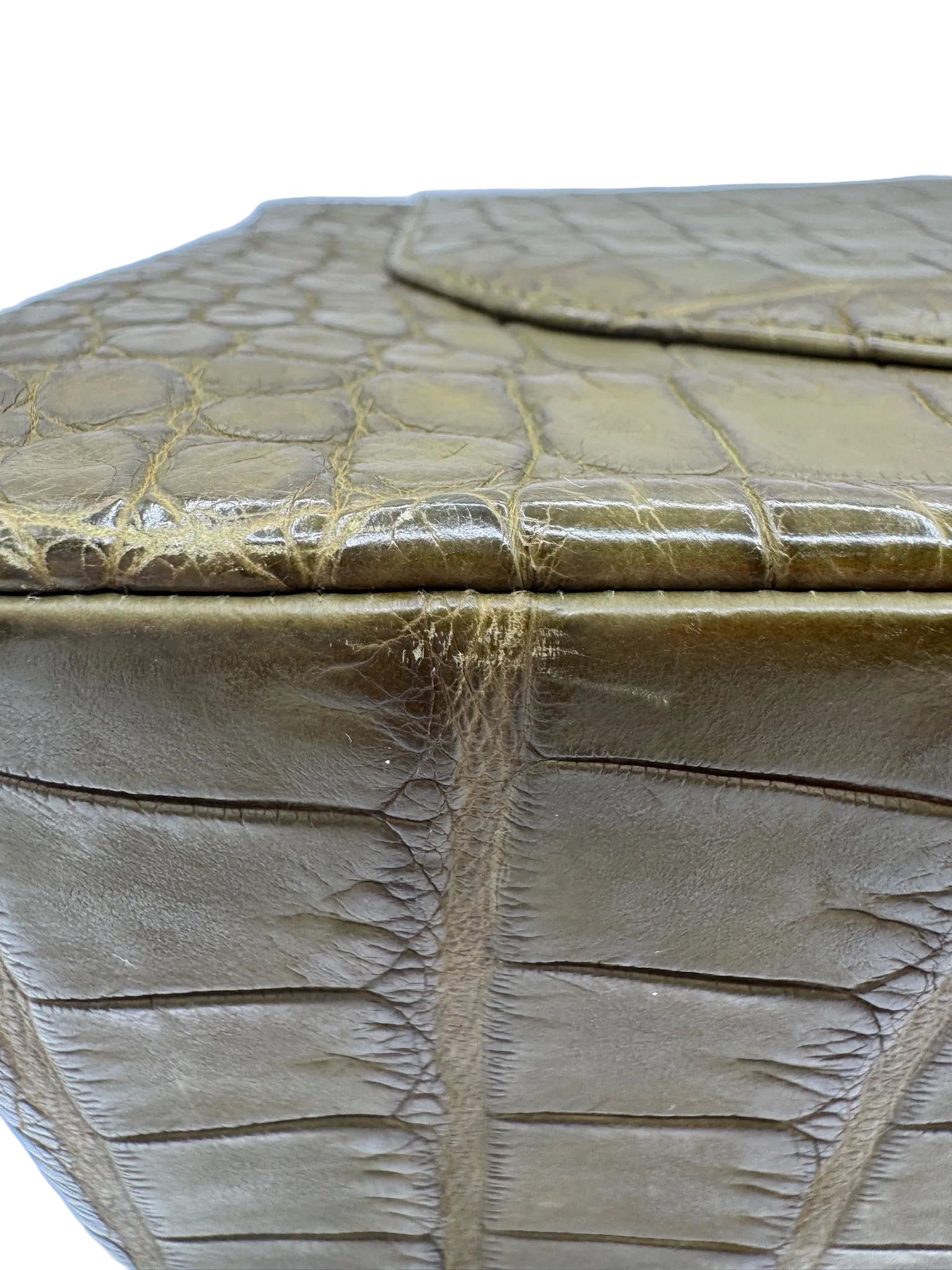 Chanel Matte Khaki Green Alligator Classic Double Flapbag