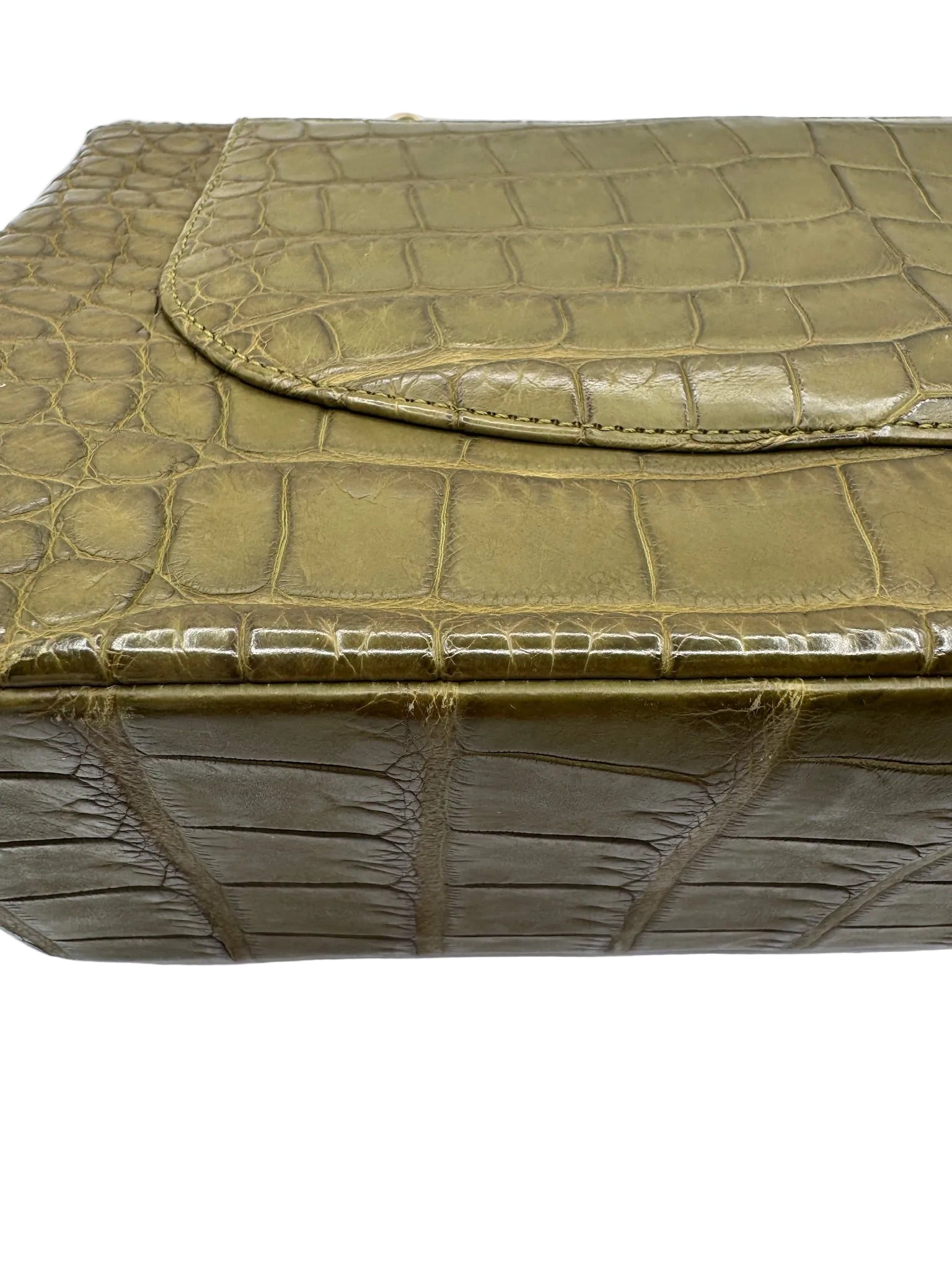 Chanel Matte Khaki Green Alligator Classic Double Flapbag