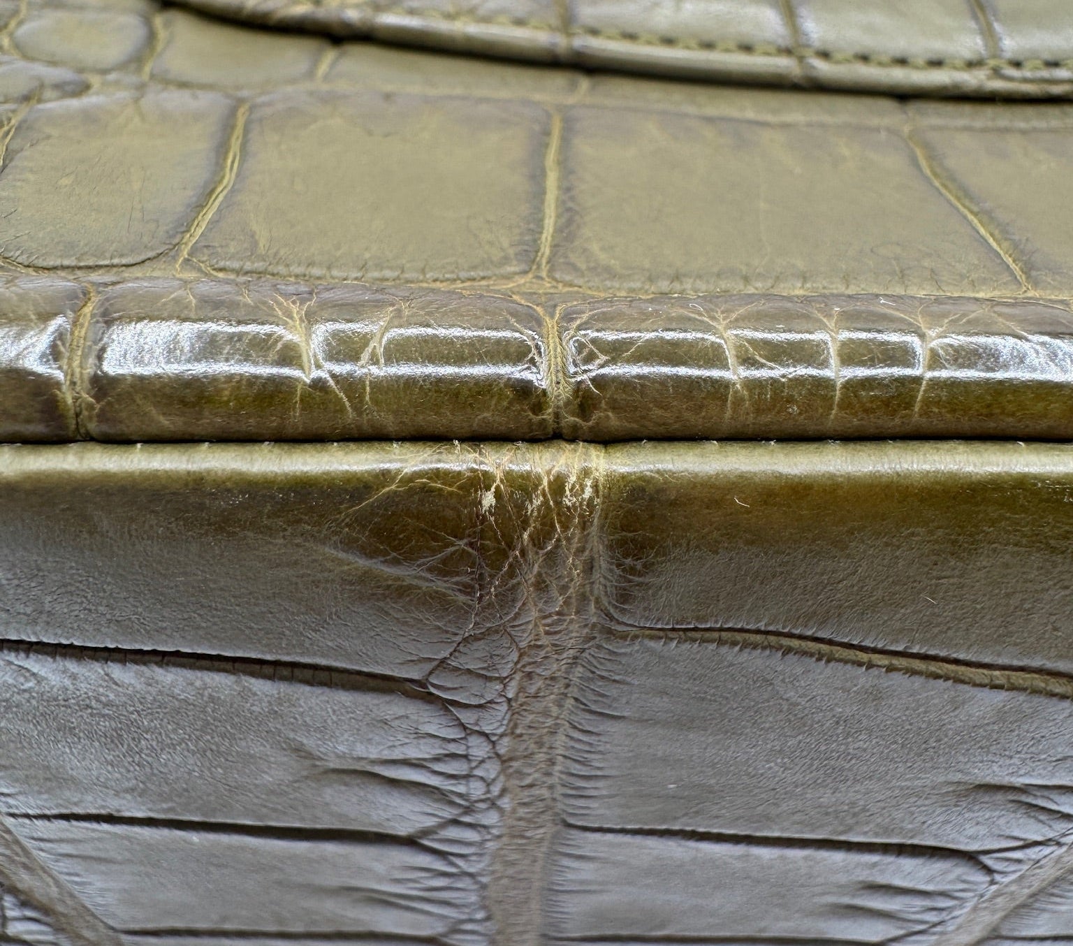 Chanel Matte Khaki Green Alligator Classic Double Flapbag