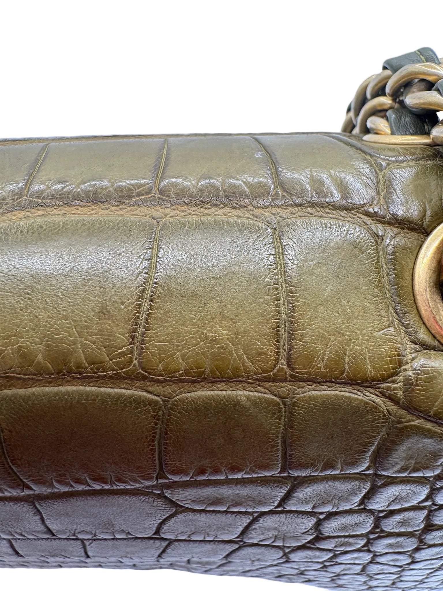 Chanel Matte Khaki Green Alligator Classic Double Flapbag