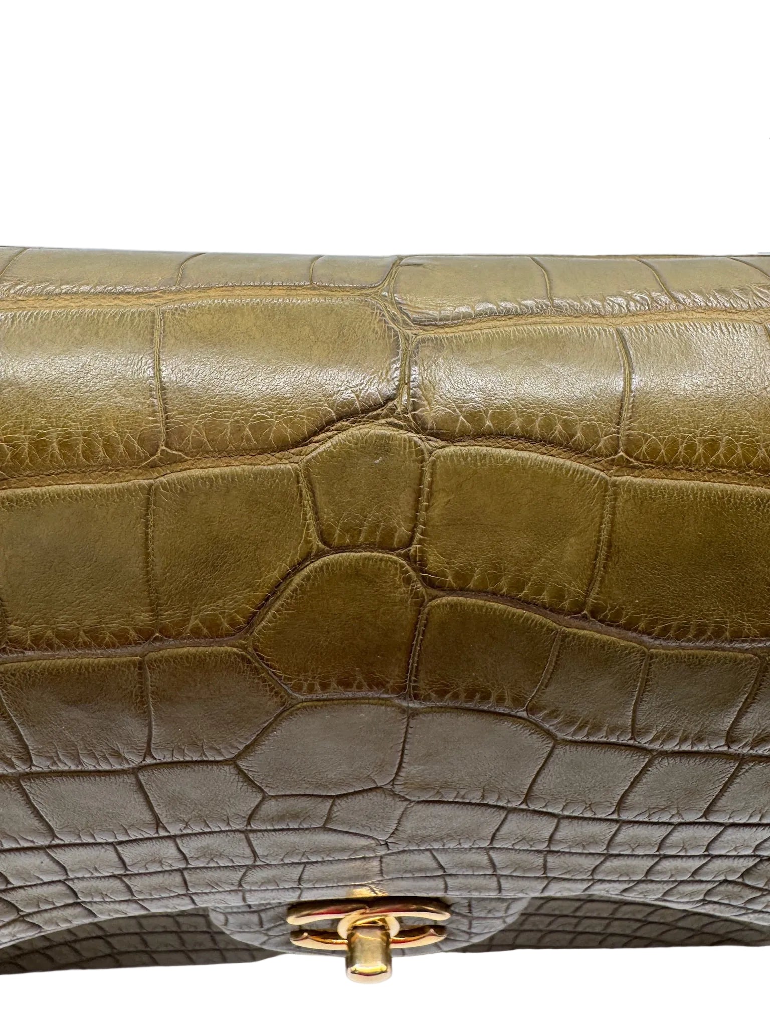 Chanel Matte Khaki Green Alligator Classic Double Flapbag