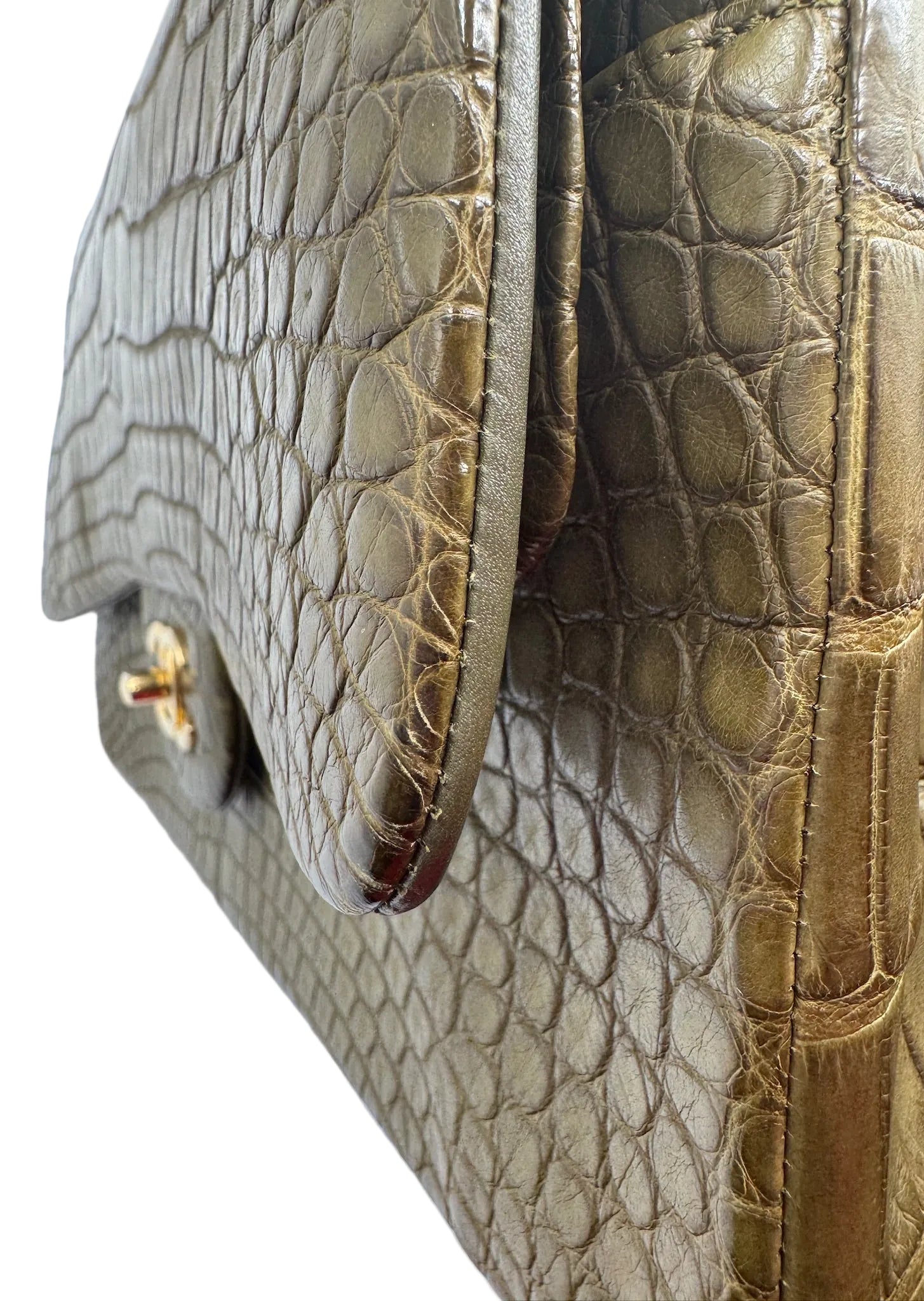 Chanel Matte Khaki Green Alligator Classic Double Flapbag
