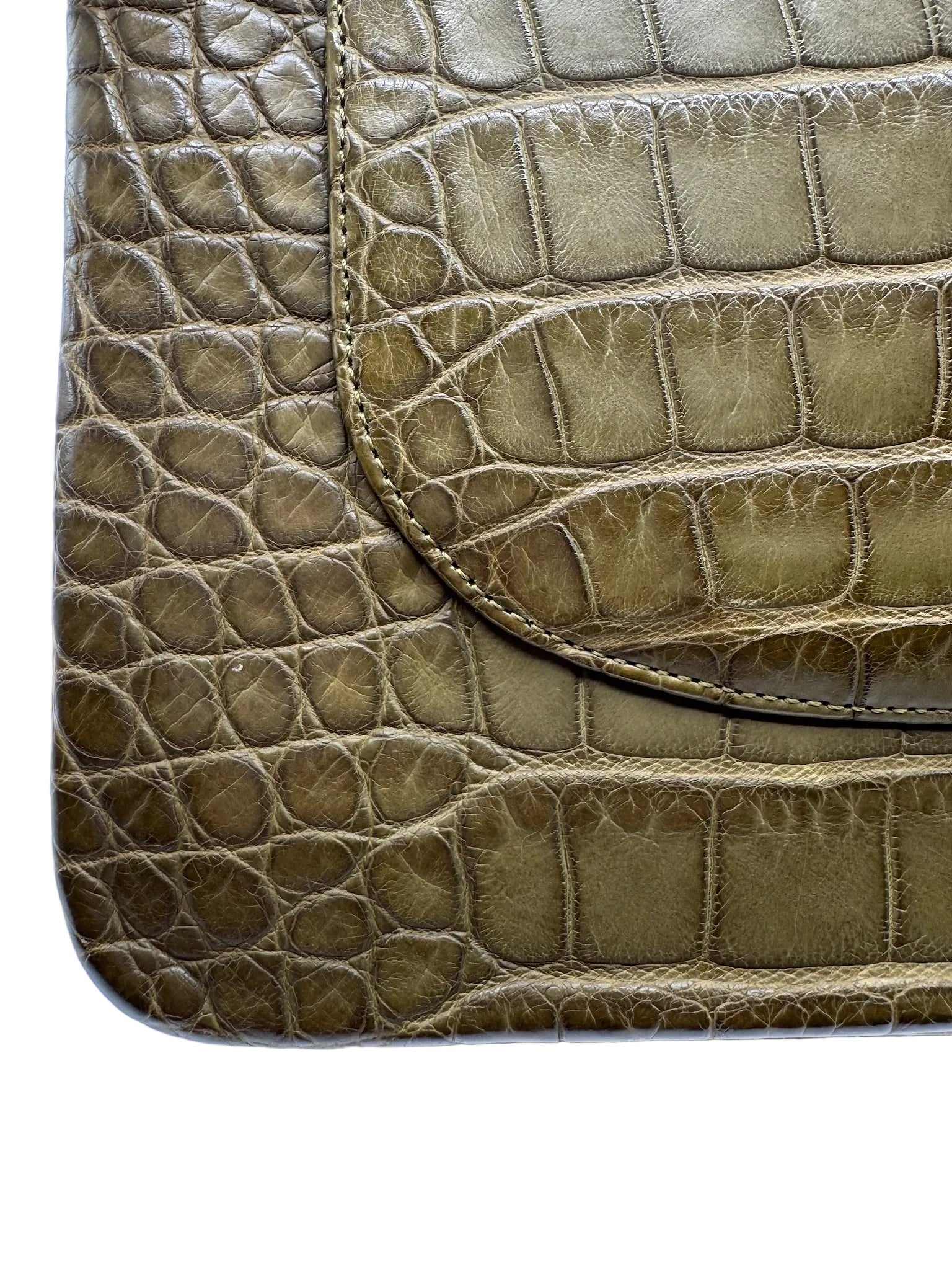 Chanel Matte Khaki Green Alligator Classic Double Flapbag