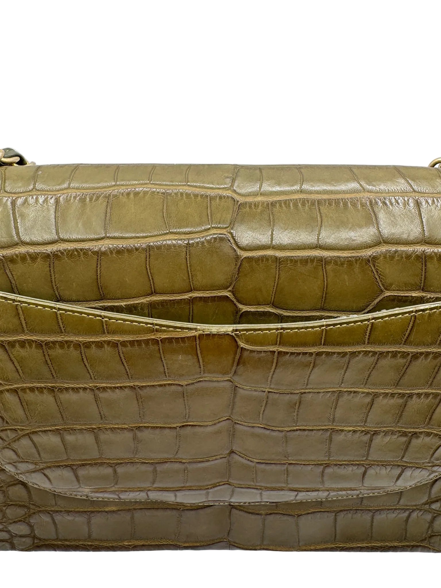 Chanel Matte Khaki Green Alligator Classic Double Flapbag