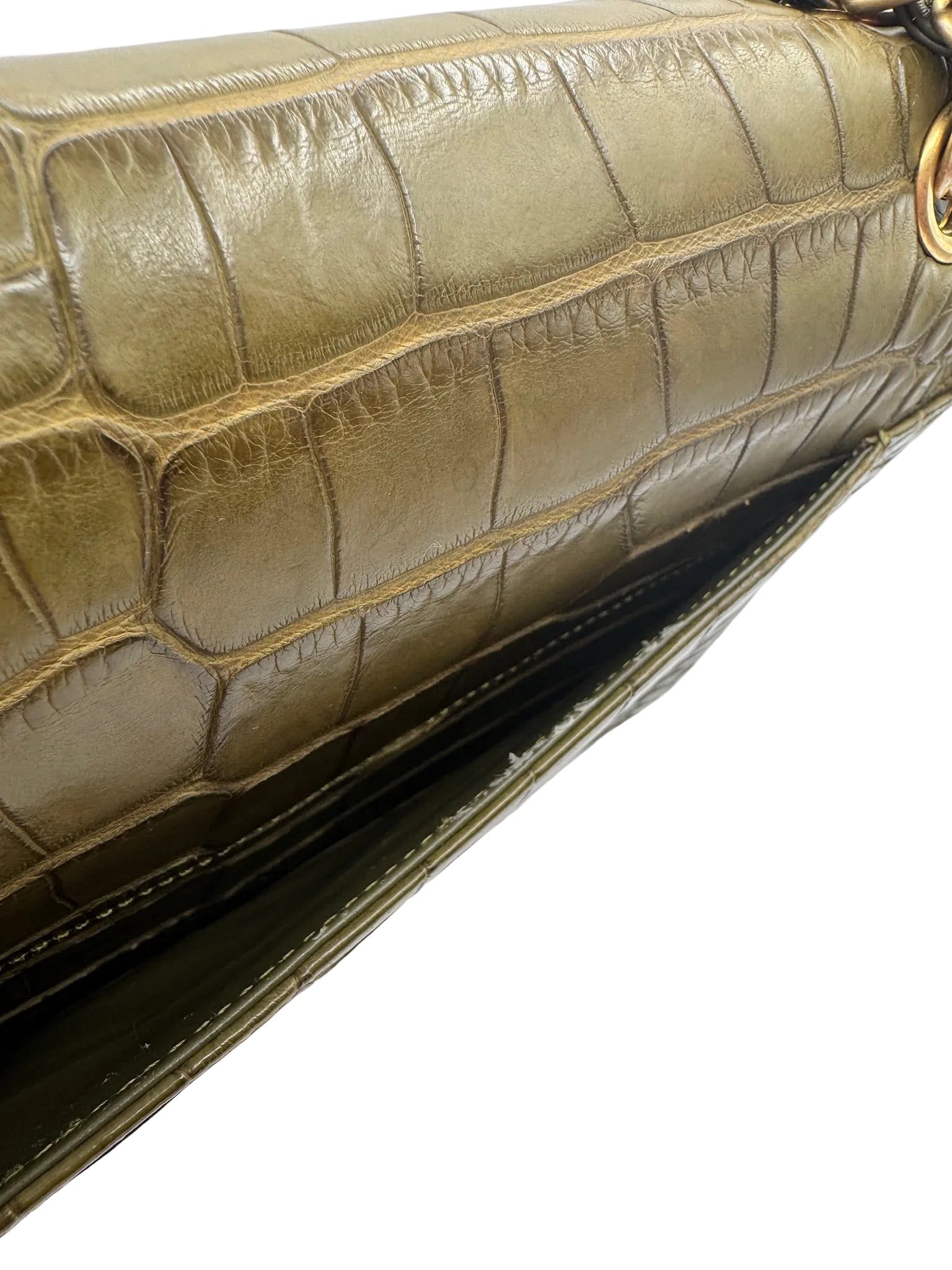 Chanel Matte Khaki Green Alligator Classic Double Flapbag
