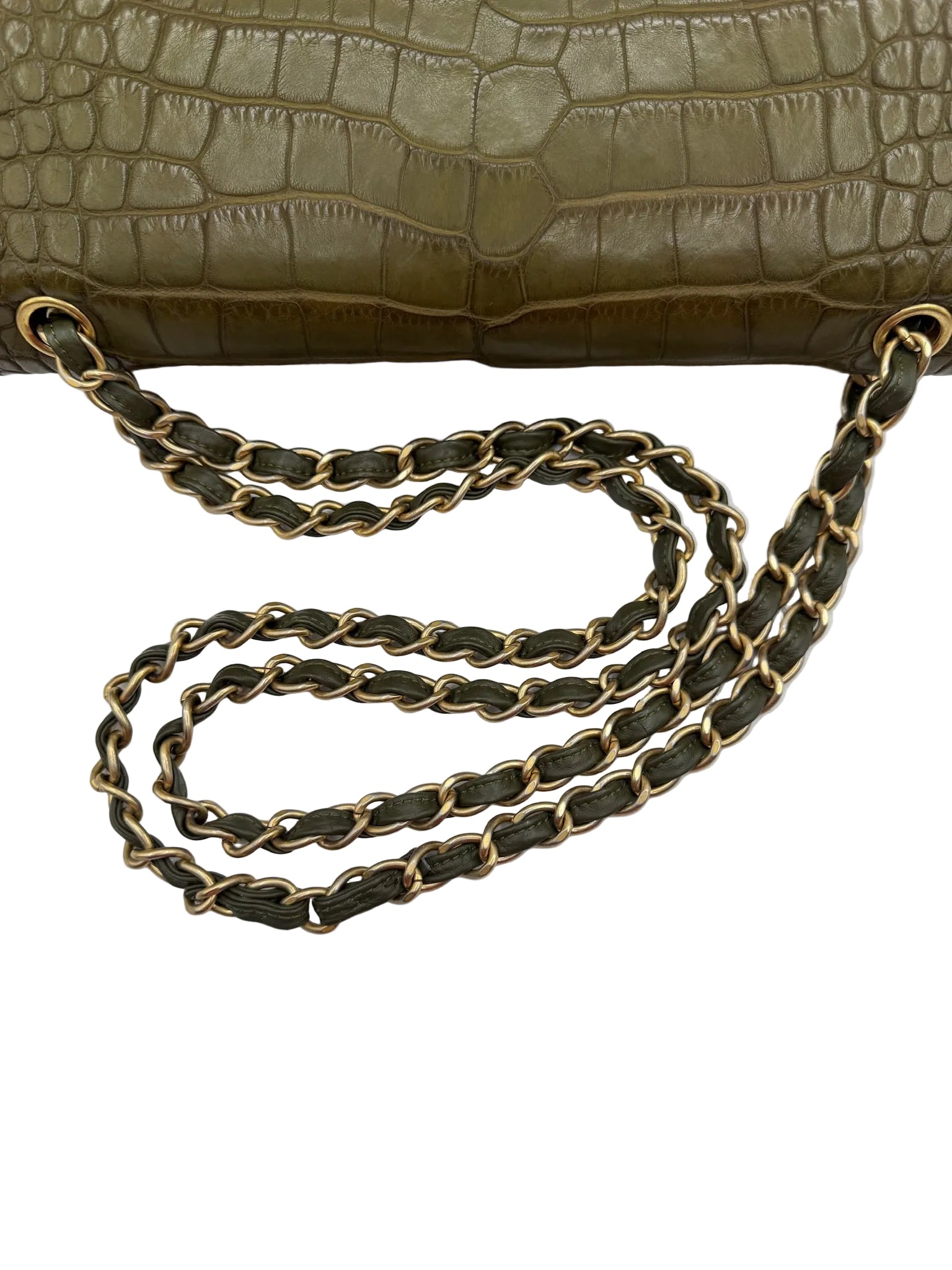 Chanel Matte Khaki Green Alligator Classic Double Flapbag