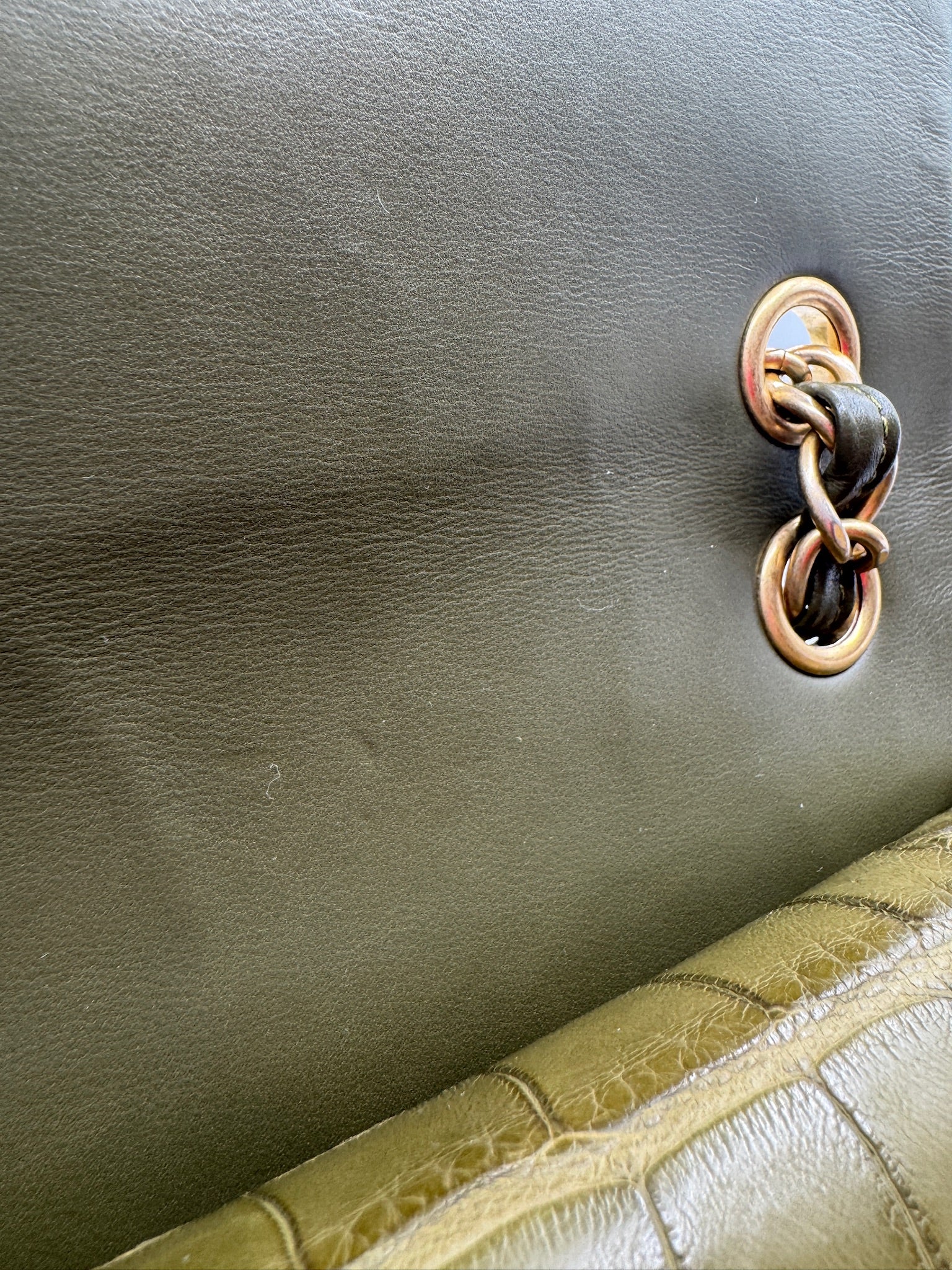 Chanel Matte Khaki Green Alligator Classic Double Flapbag