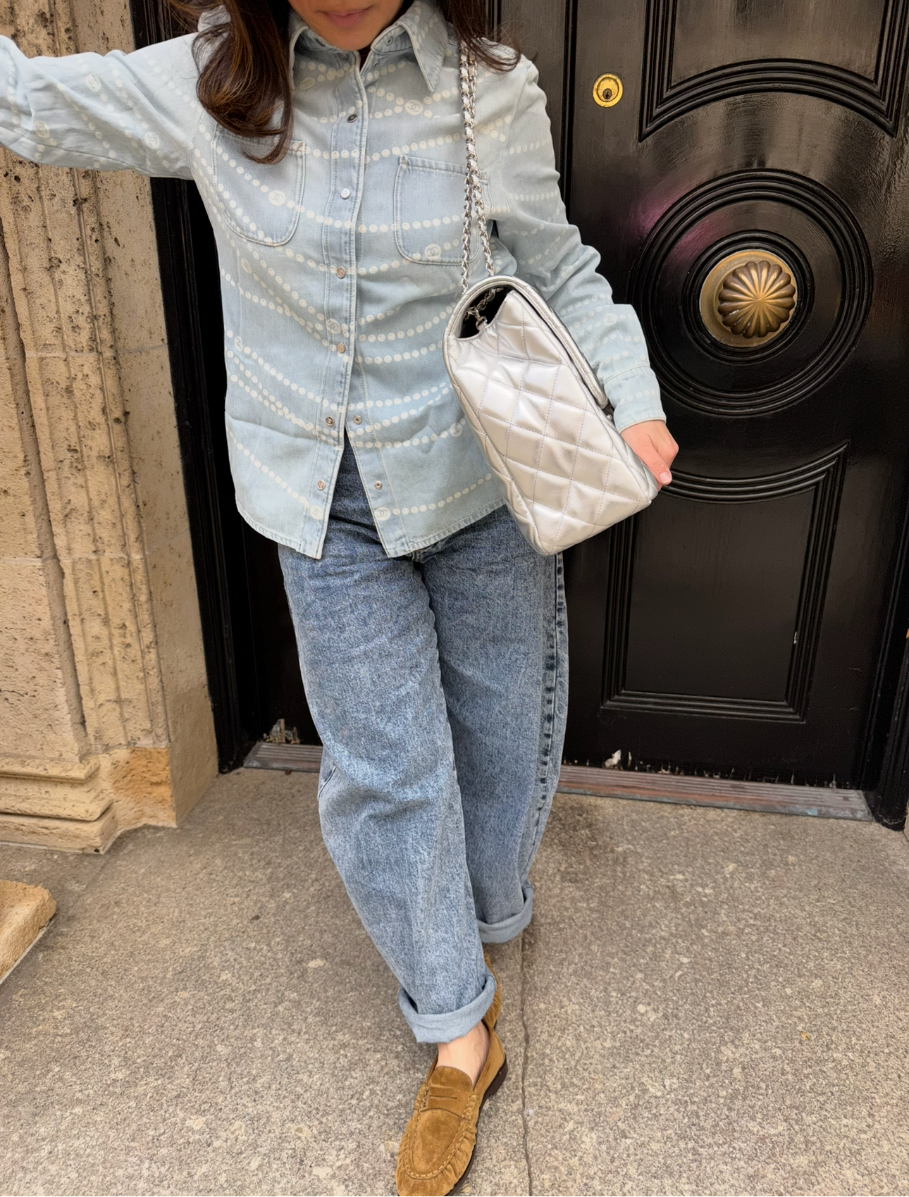 CHANEL Silver Metallic XXL Lambskin Flapbag