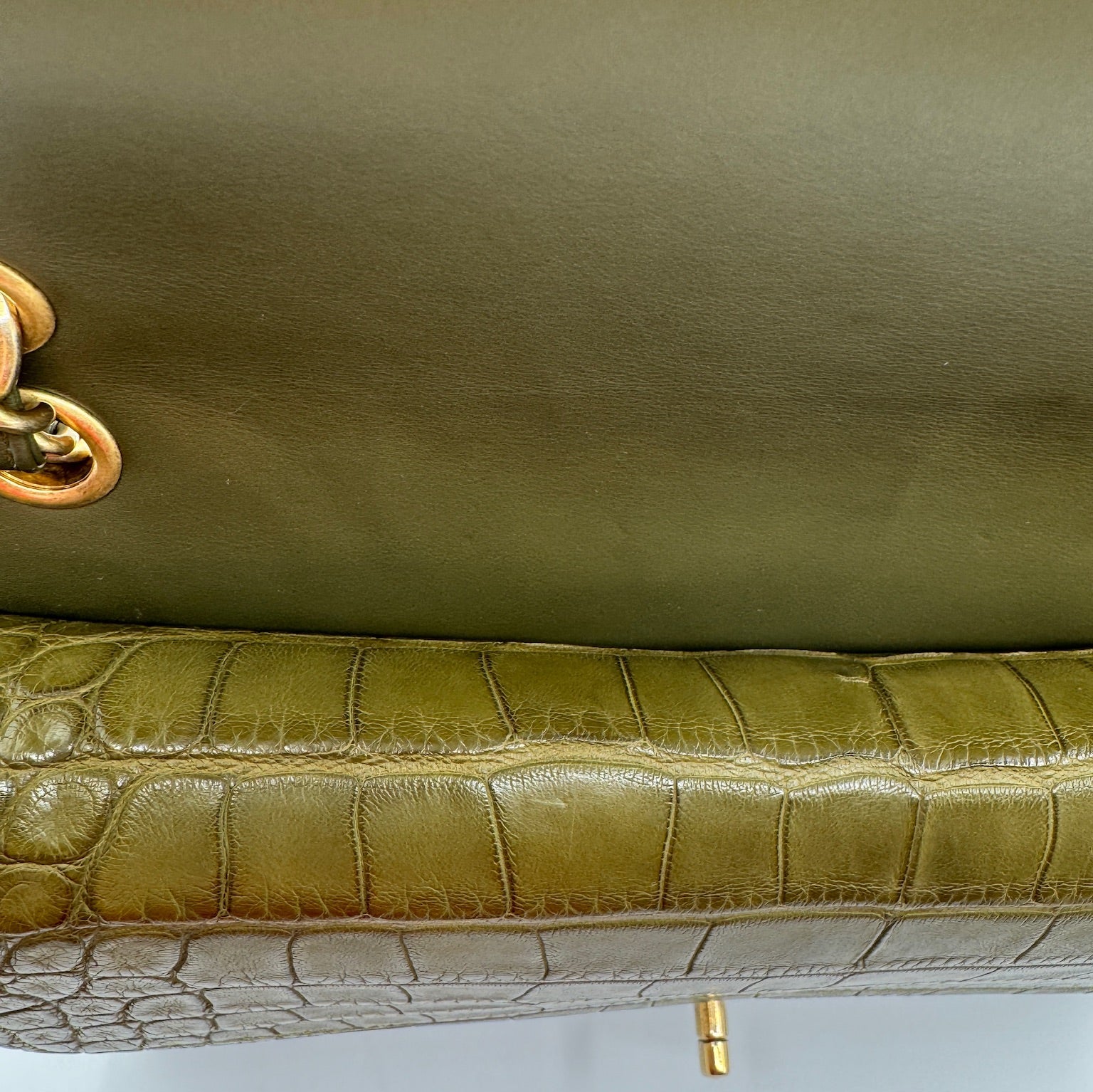 Chanel Matte Khaki Green Alligator Classic Double Flapbag