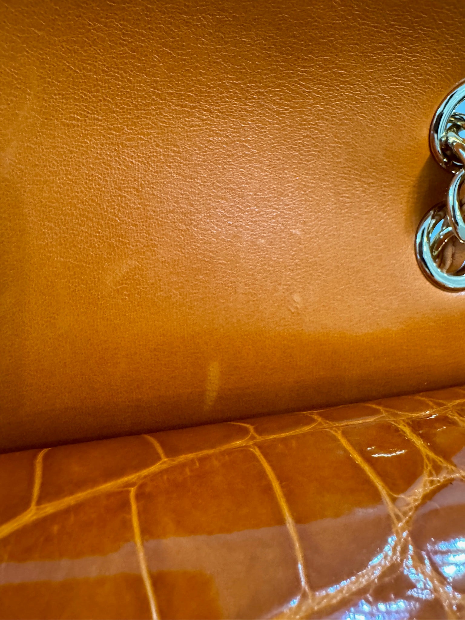Chanel Orange Alligator Large Classic Double Flapbag