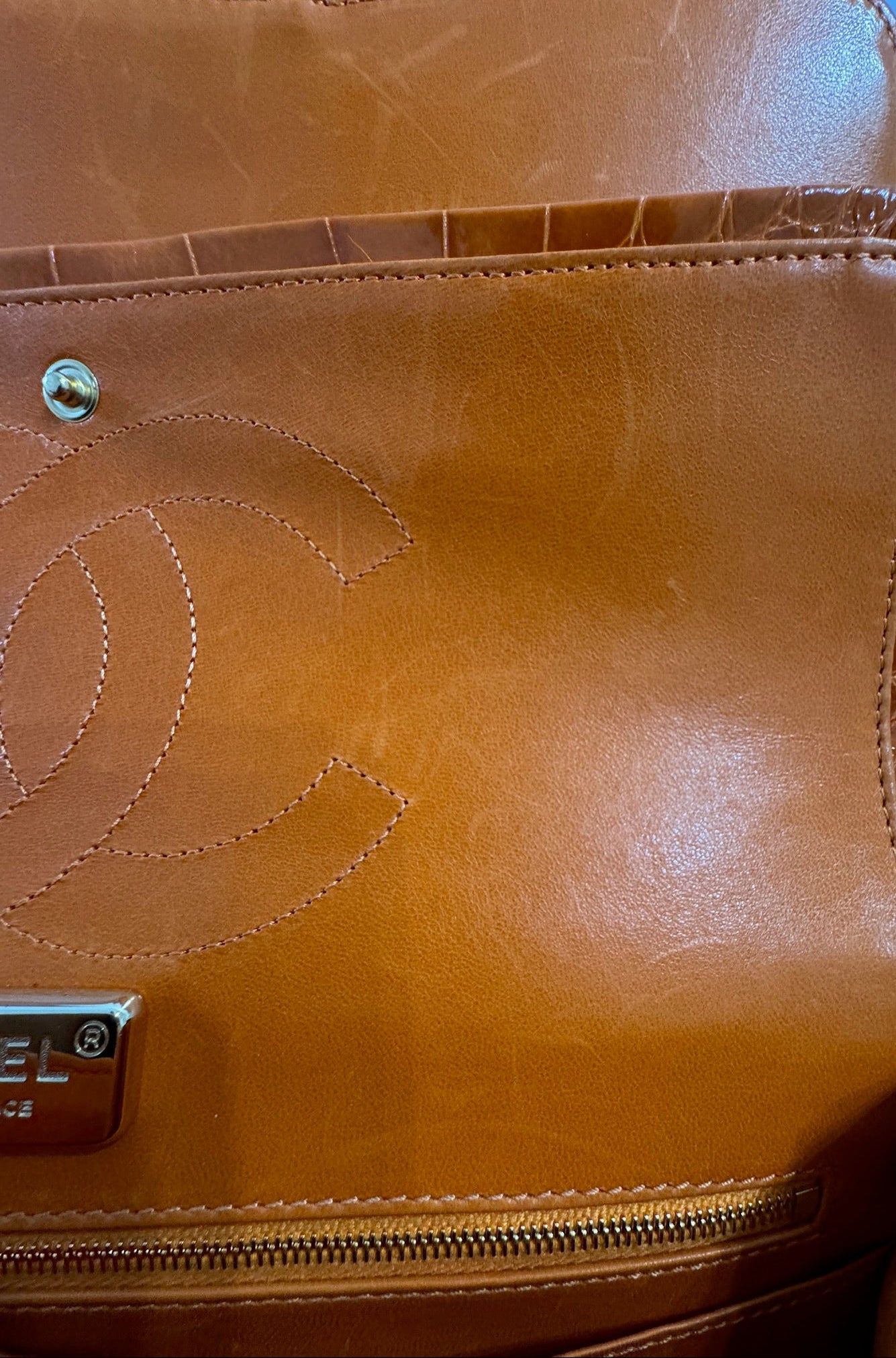 Chanel Orange Alligator Large Classic Double Flapbag