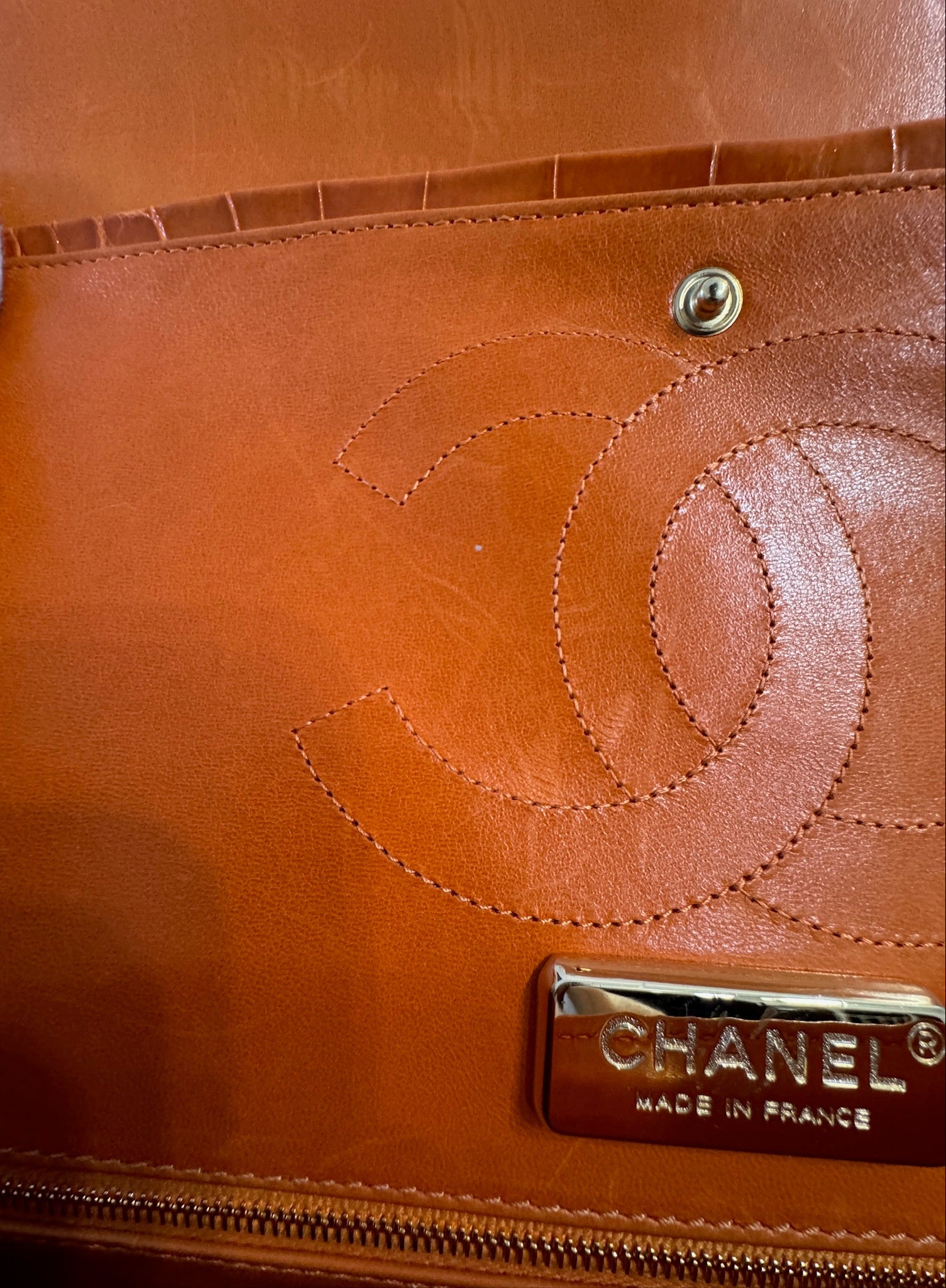Chanel Orange Alligator Large Classic Double Flapbag