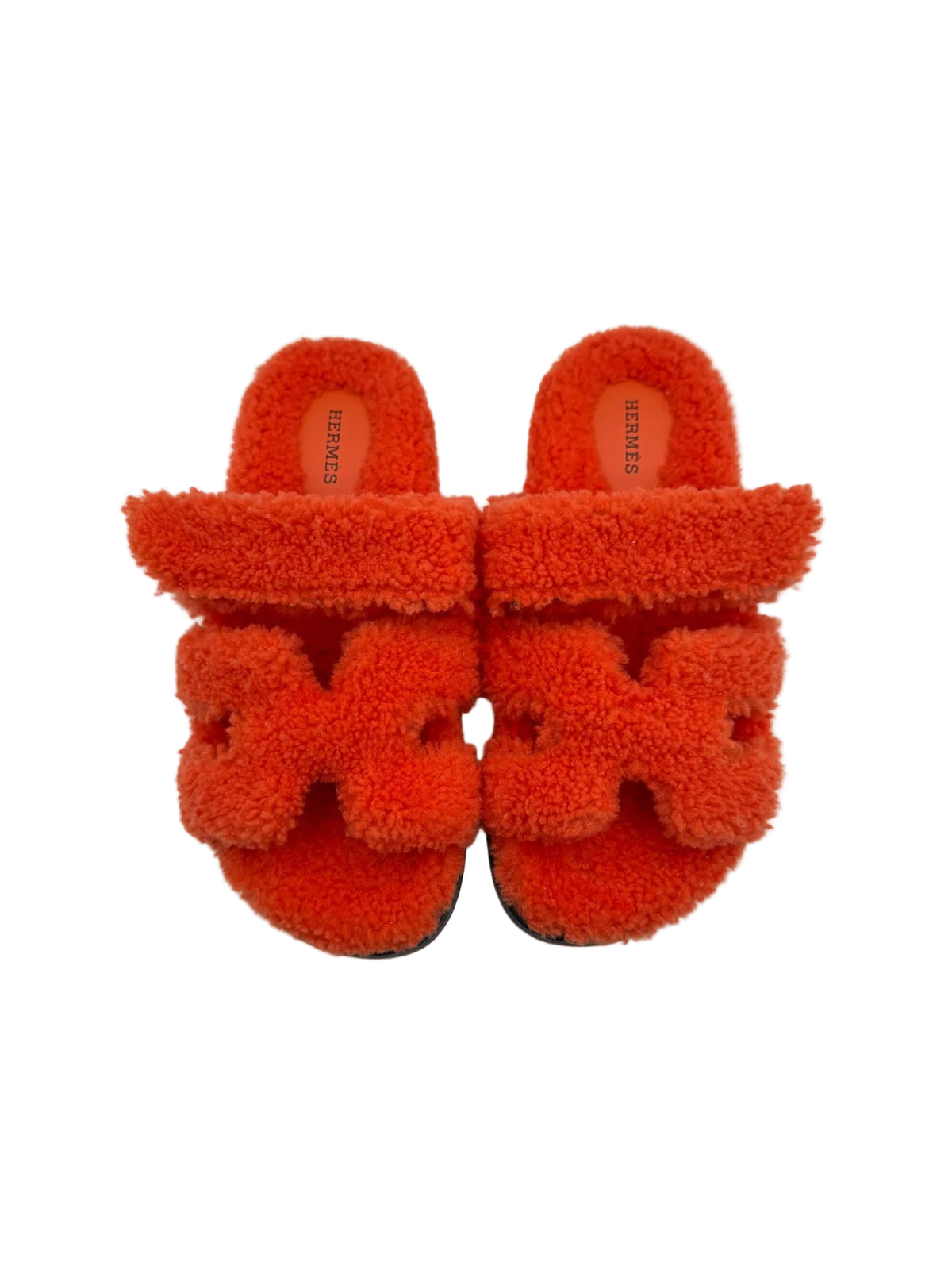 Hermès Orange Shearling Chypre Sandal