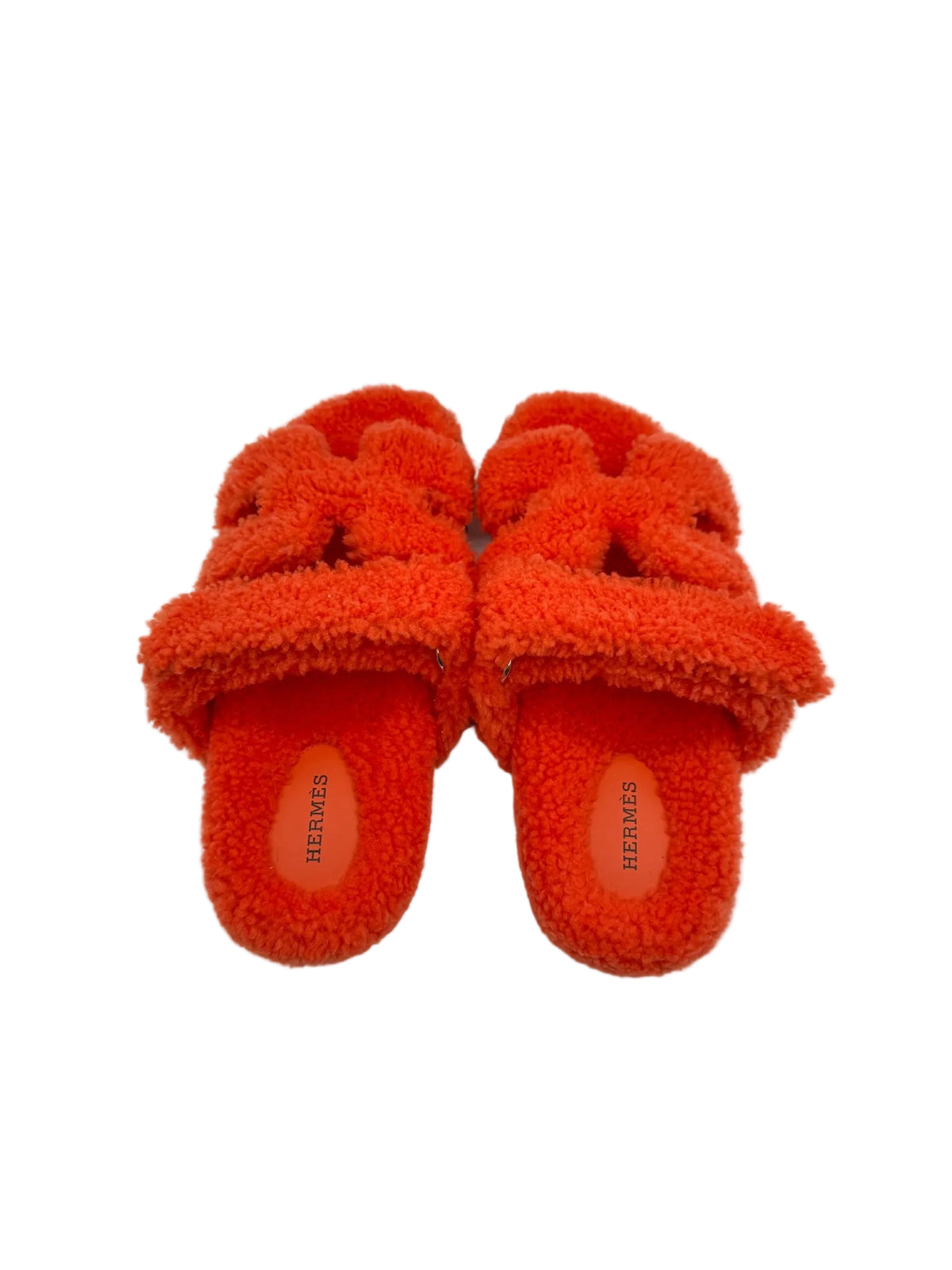 Hermès Orange Shearling Chypre Sandal