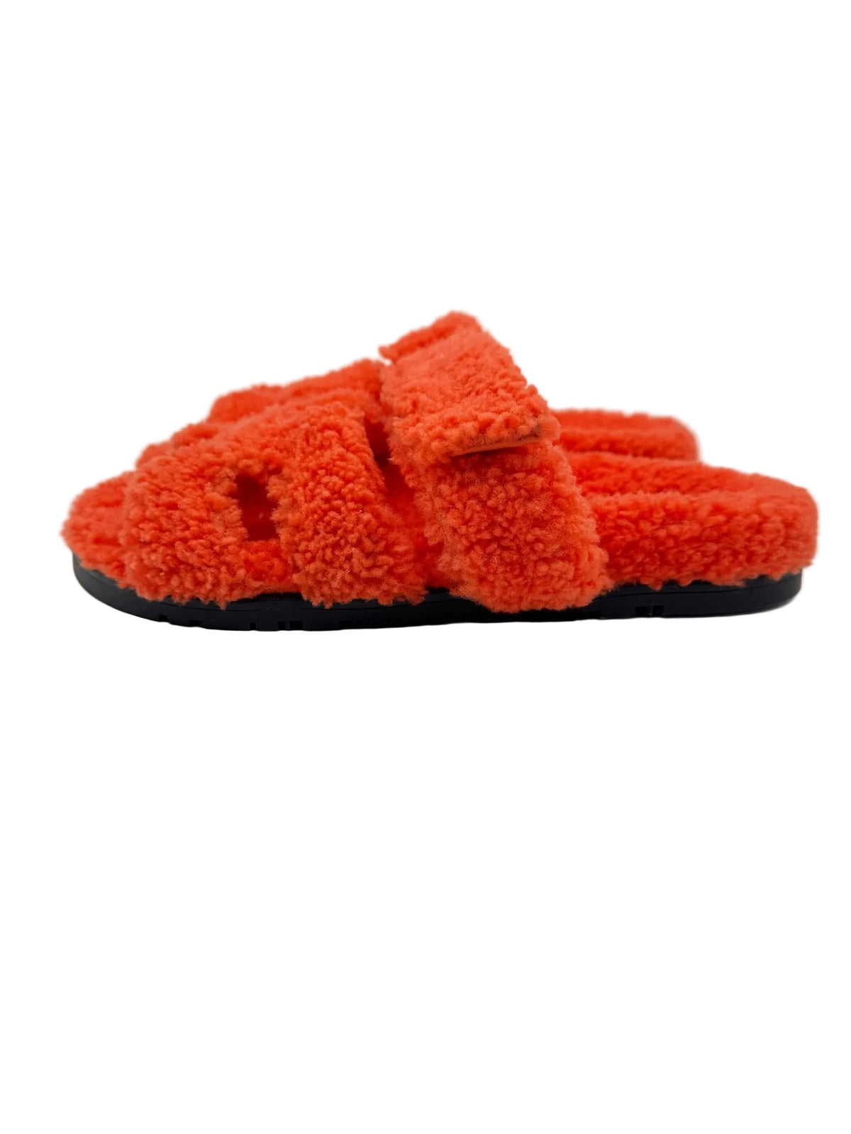 Hermès Orange Shearling Chypre Sandal