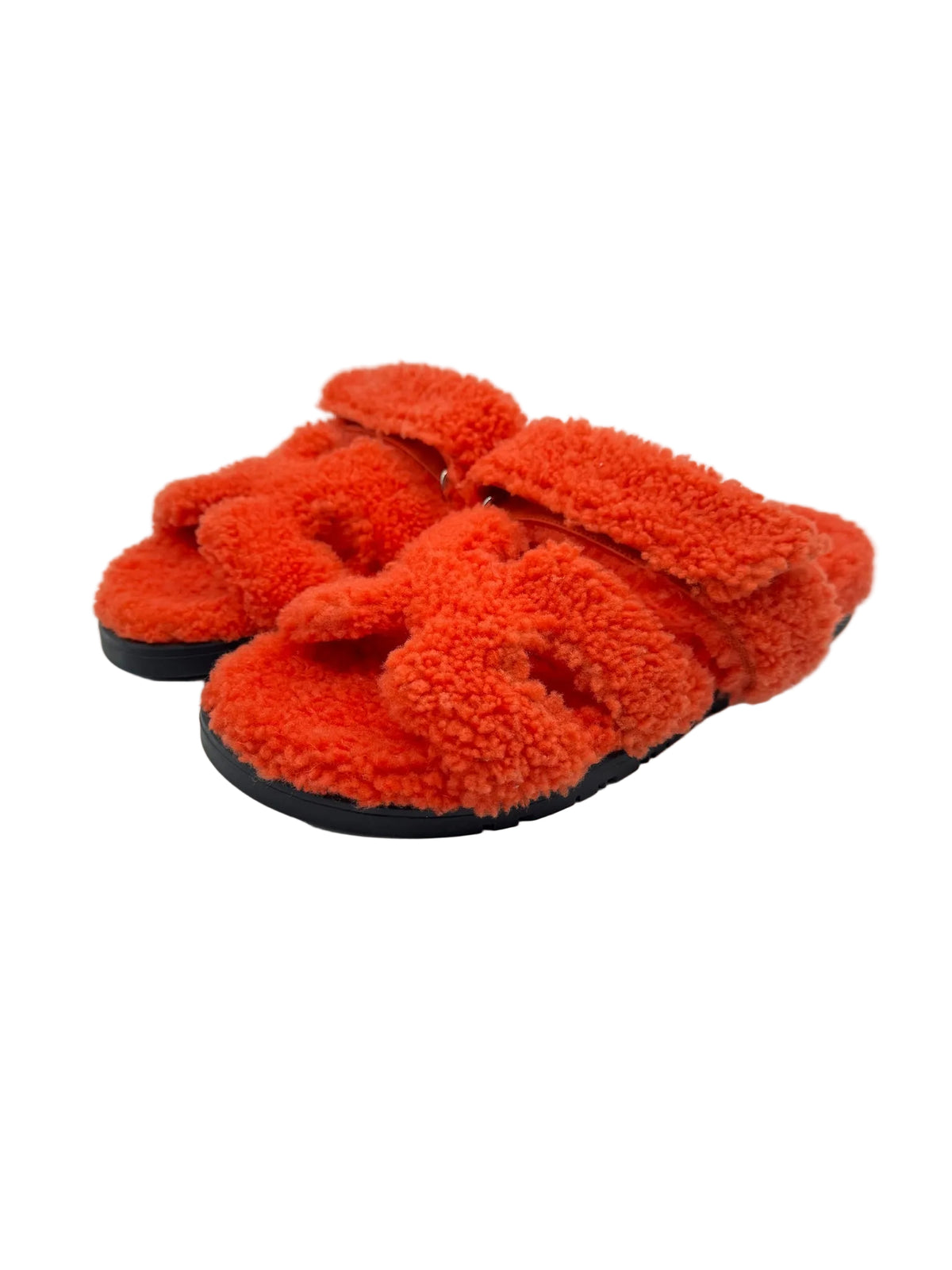 Hermès Orange Shearling Chypre Sandal