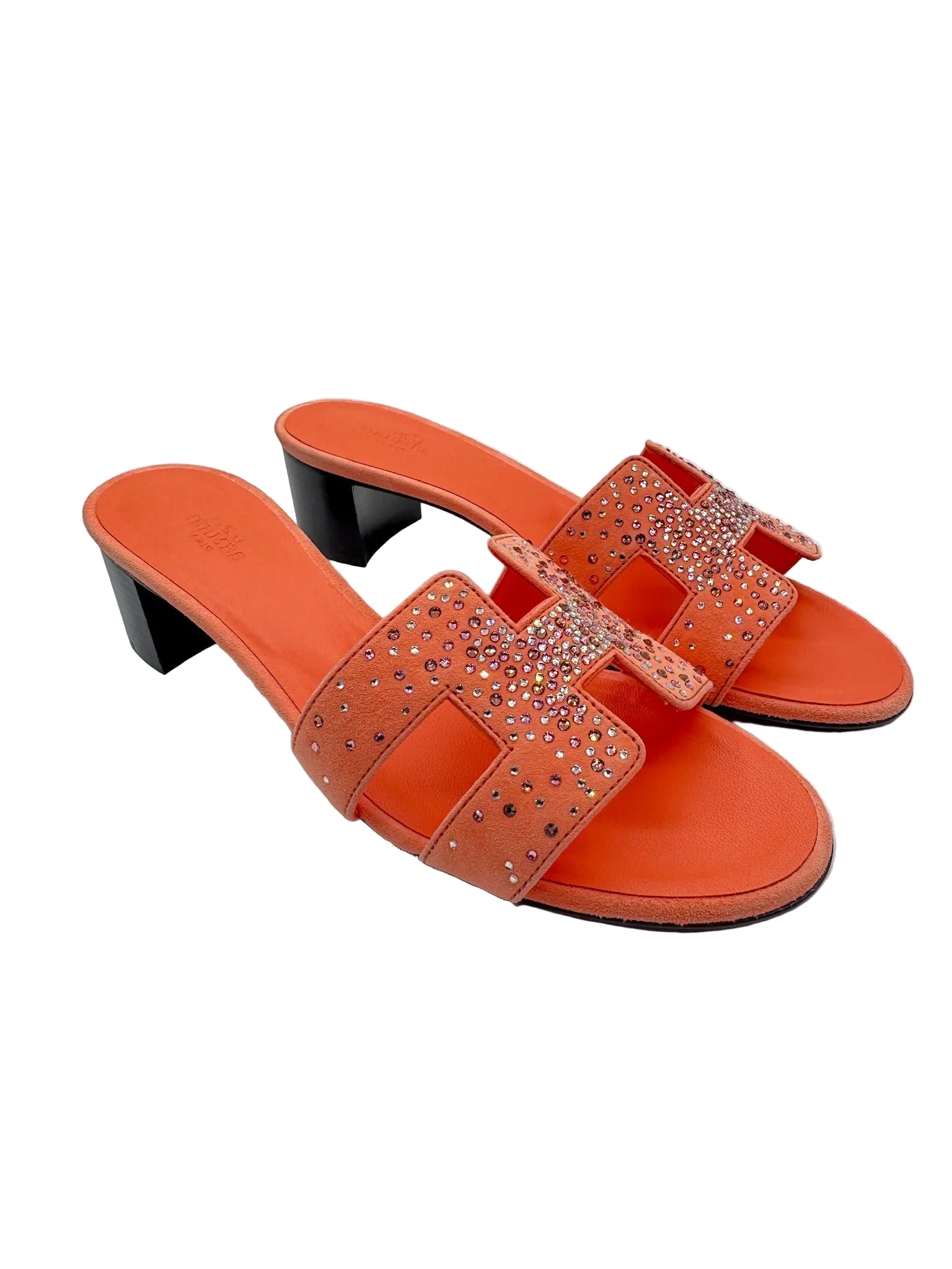 Hermès Oasis Sandals Coral Orange with Crystals