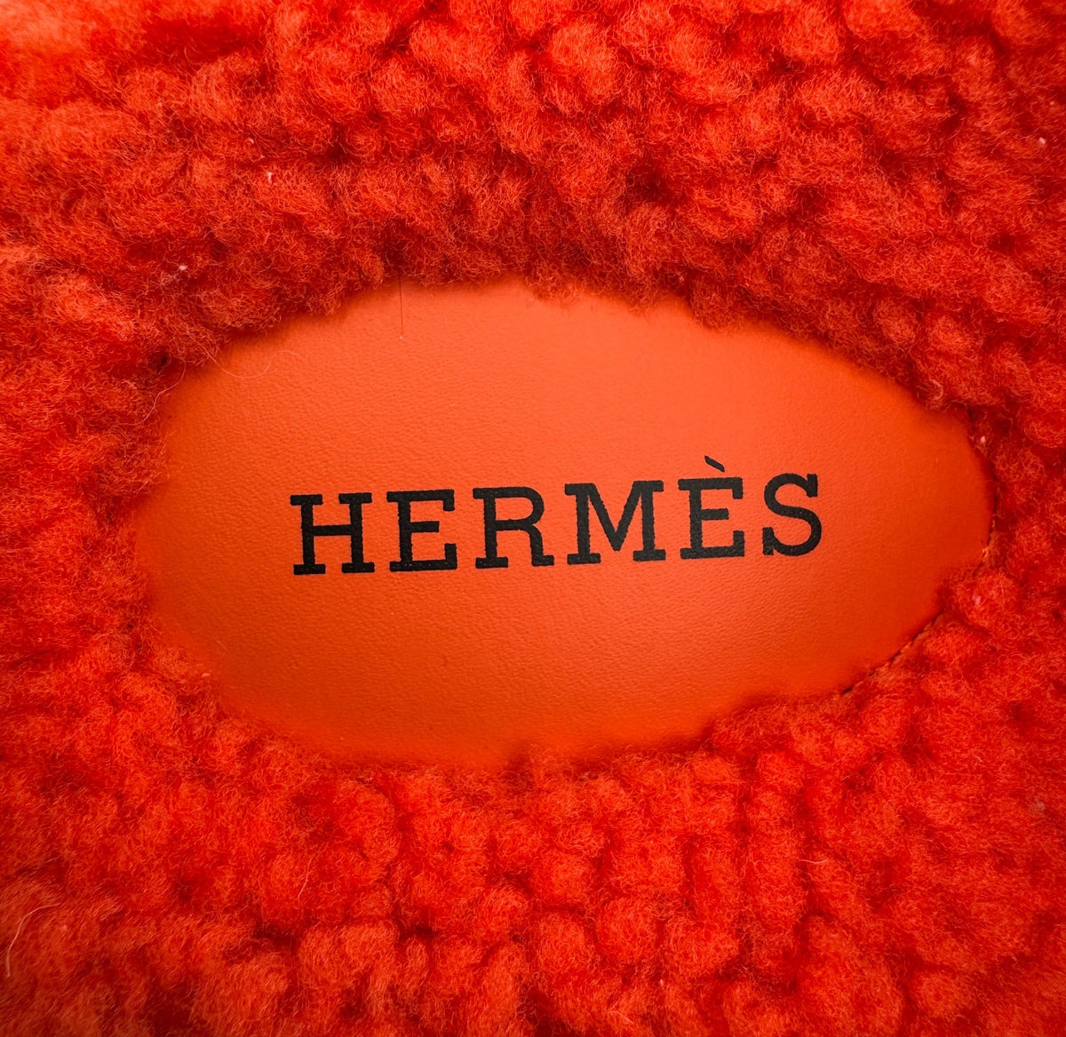Hermès Orange Shearling Chypre Sandal