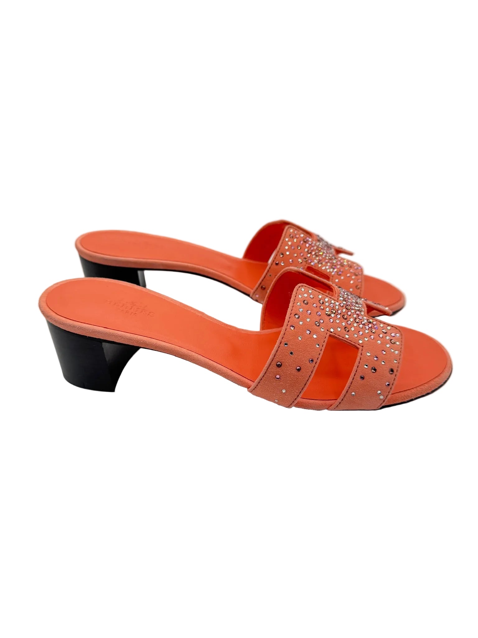 Hermès Oasis Sandals Coral Orange with Crystals