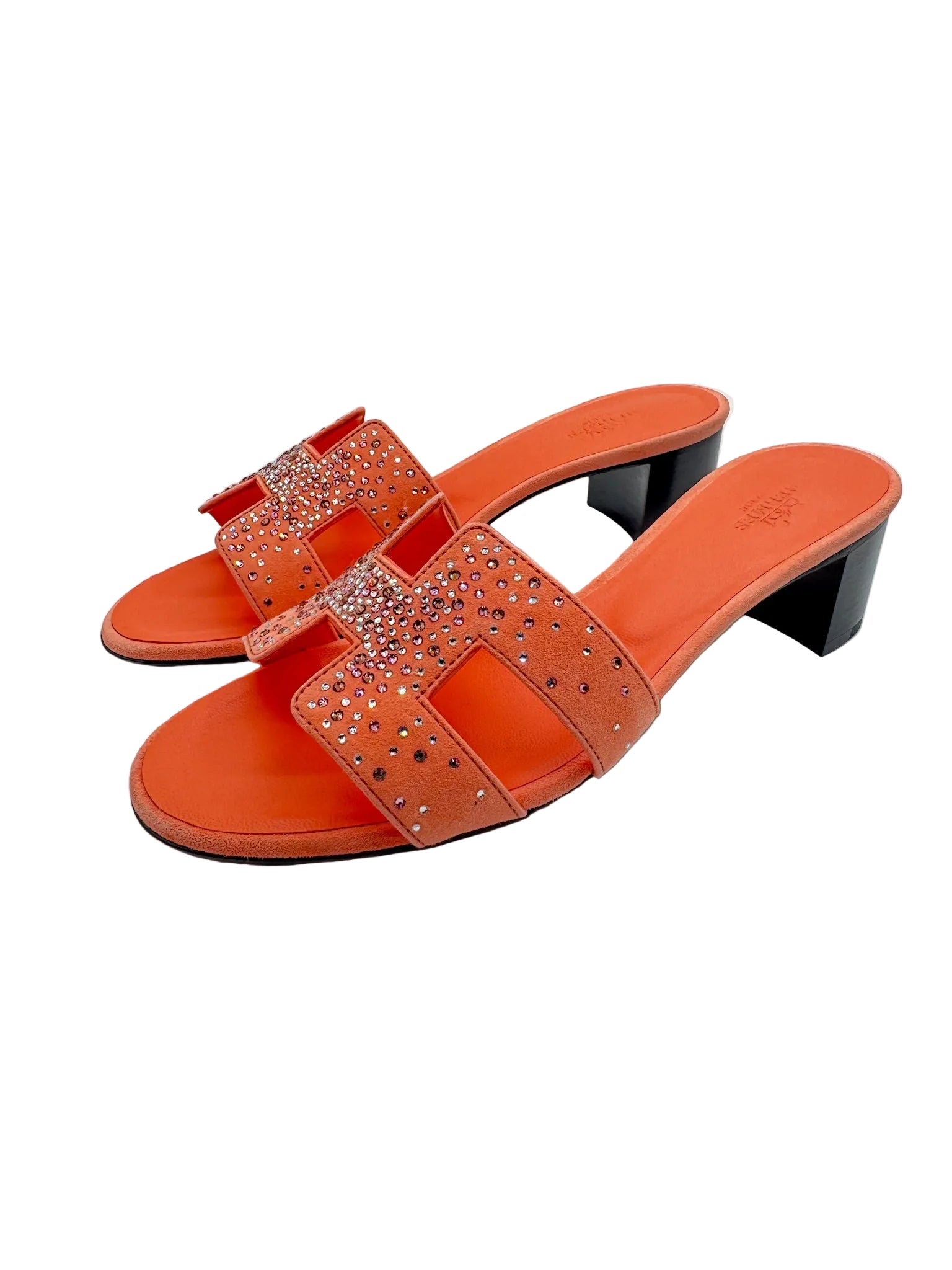 Hermès Oasis Sandals Coral Orange with Crystals