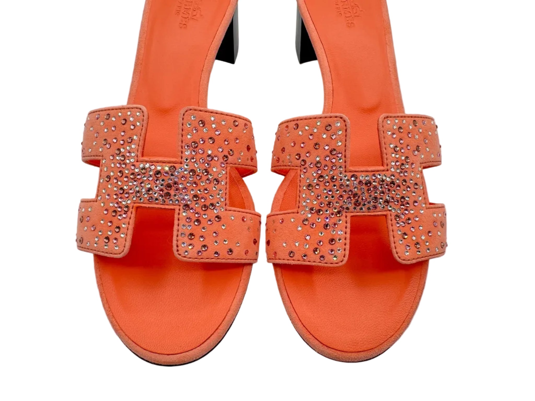 Hermès Oasis Sandals Coral Orange with Crystals
