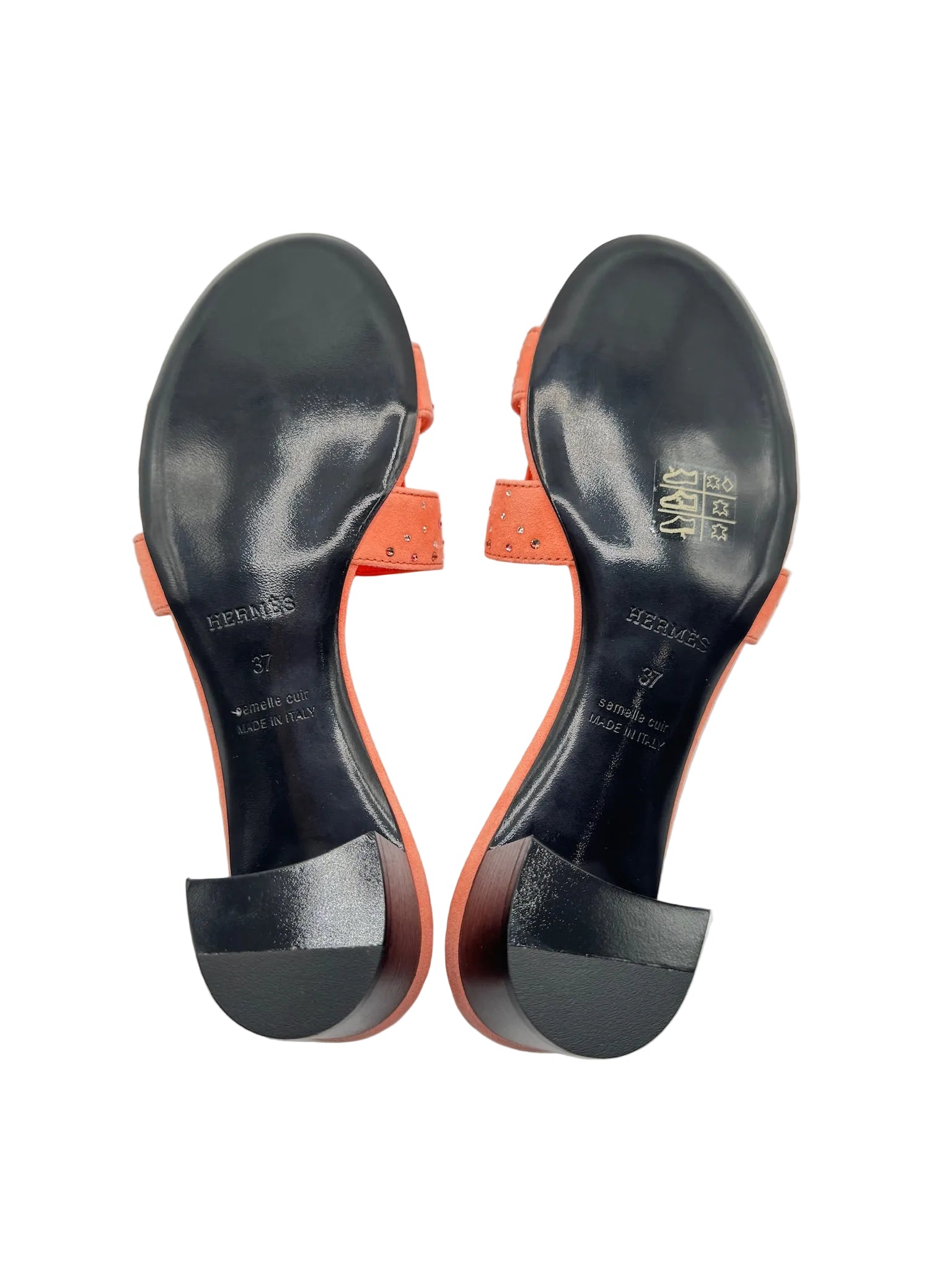 Hermès Oasis Sandals Coral Orange with Crystals