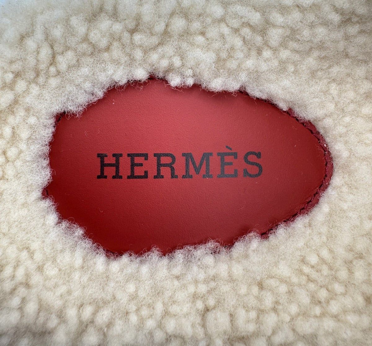 Hermès Rouge Sanguine and Ivory Shearling Chypre Sandals