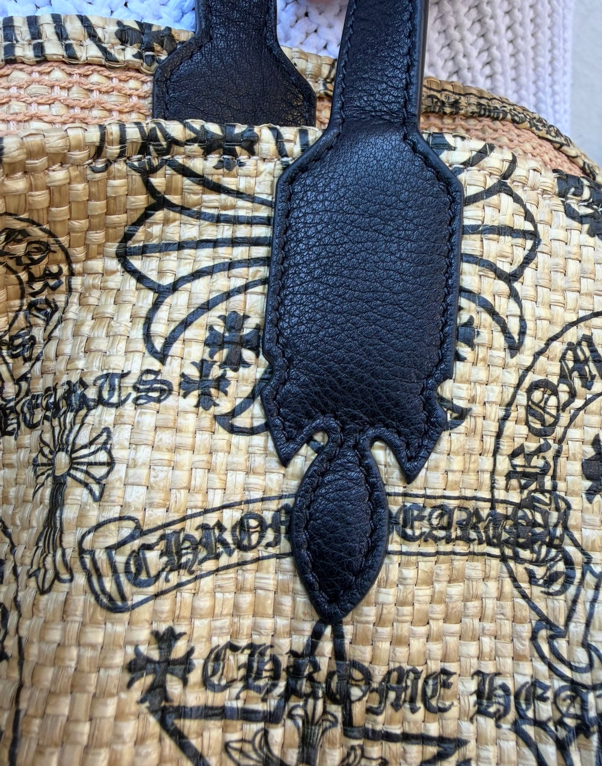 Chrome Hearts Beige and Black Raffia Tote Bag
