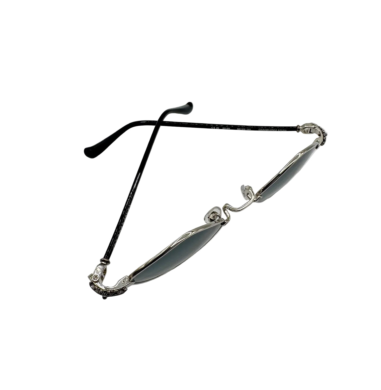 Chrome Hearts Diamond Dog Sunglasses Black Lens with Silver Frame