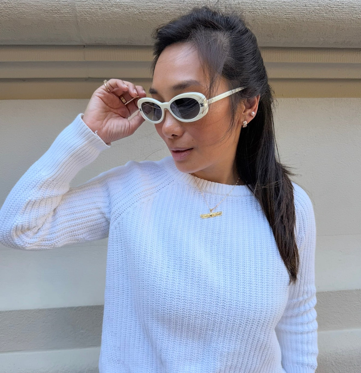 Chanel White Oval Sunglasses