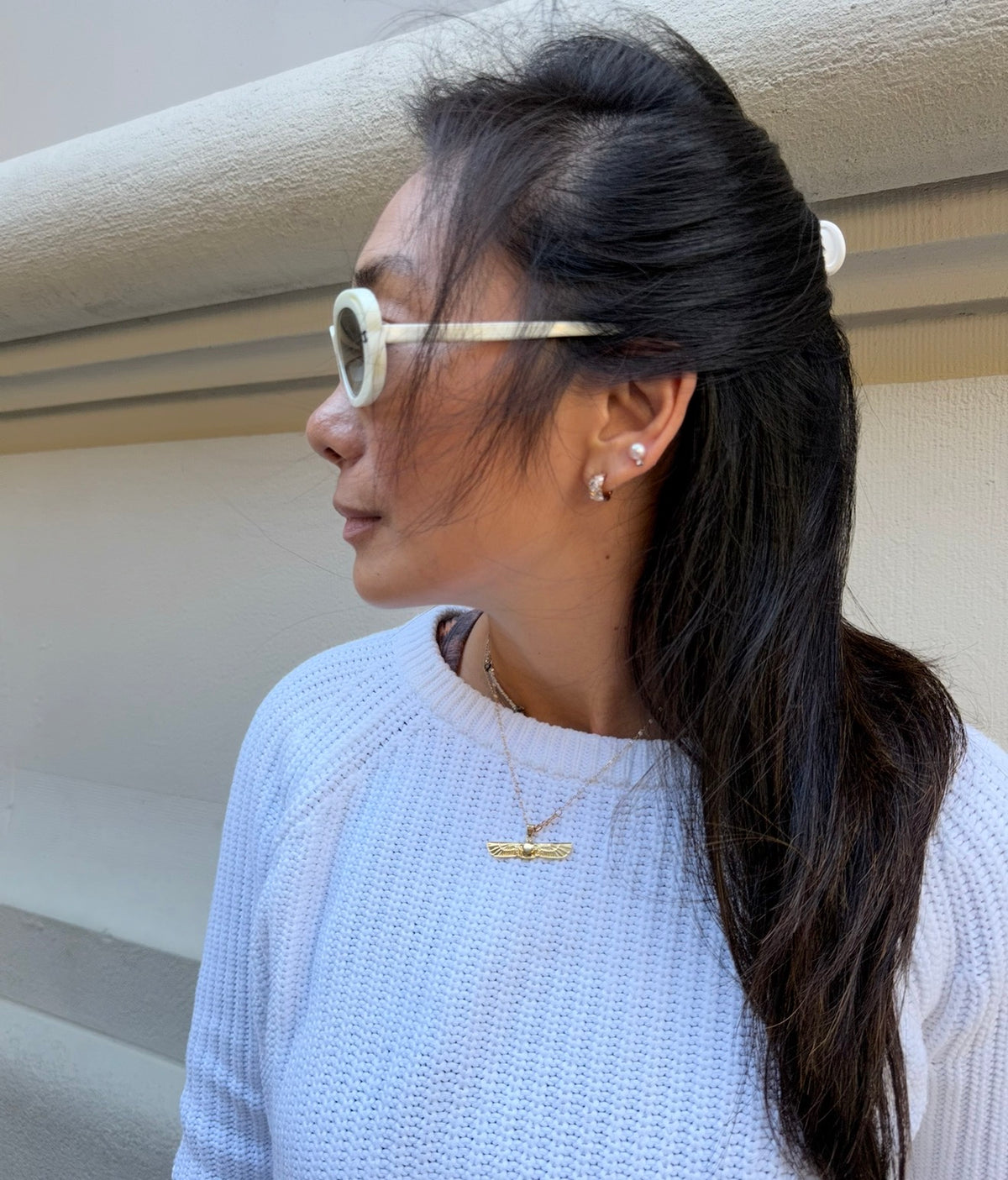 Chanel White Oval Sunglasses