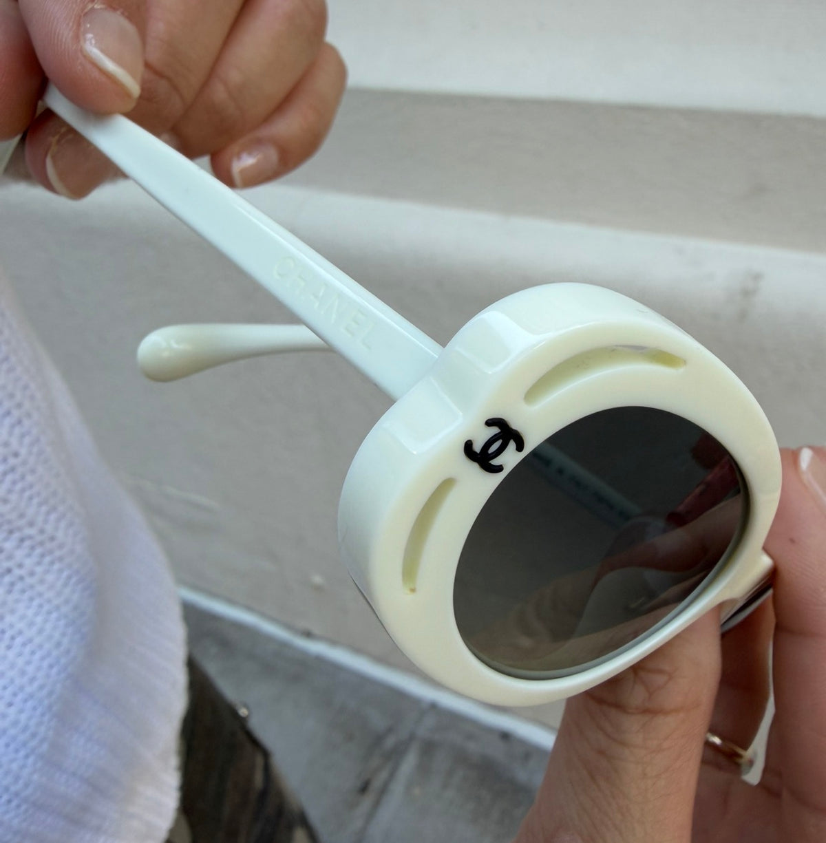 Chanel White Oval Sunglasses