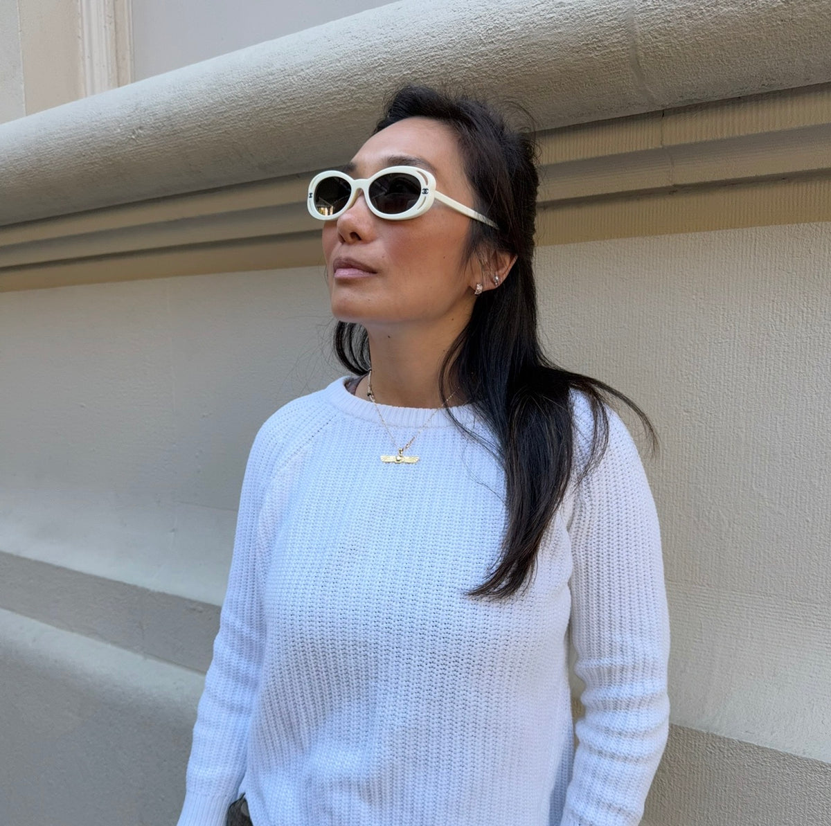 Chanel White Oval Sunglasses